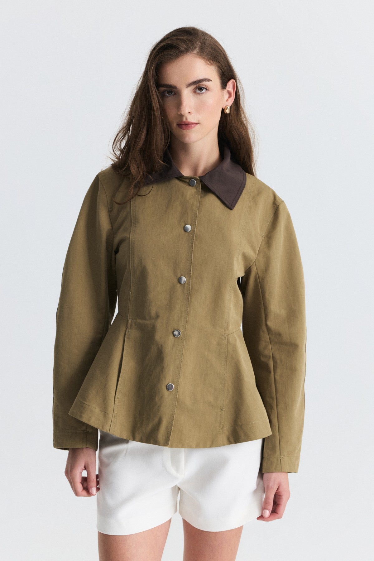 Contrast Collar Jacket with Pin Details