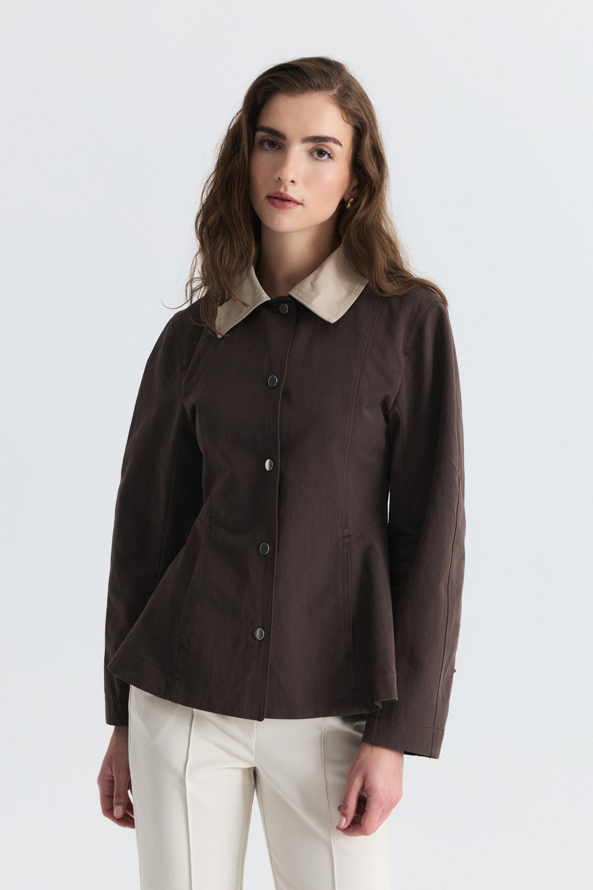 Contrast Collar Jacket with Pin Details