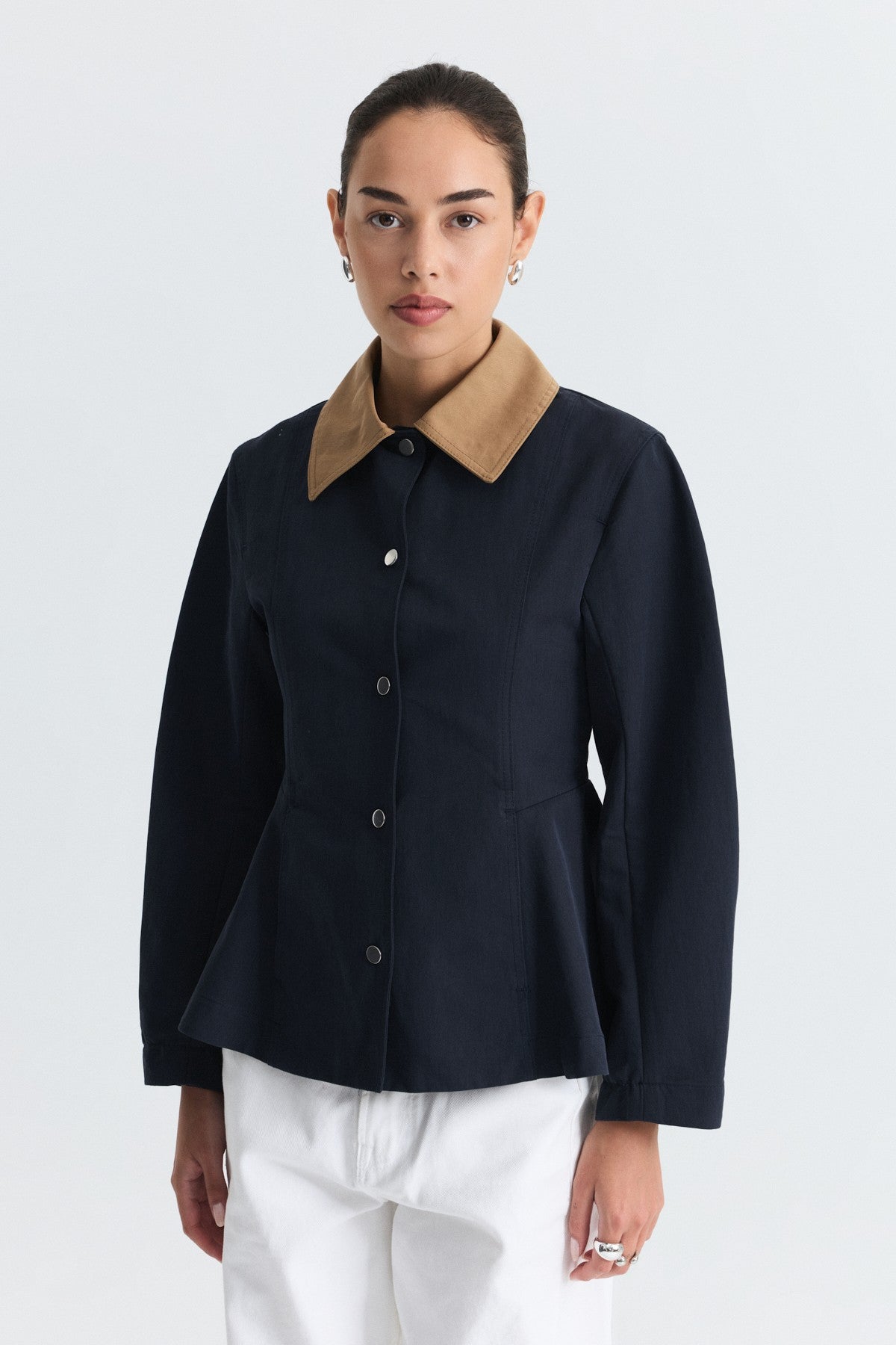 Contrast Collar Jacket with Pin Details