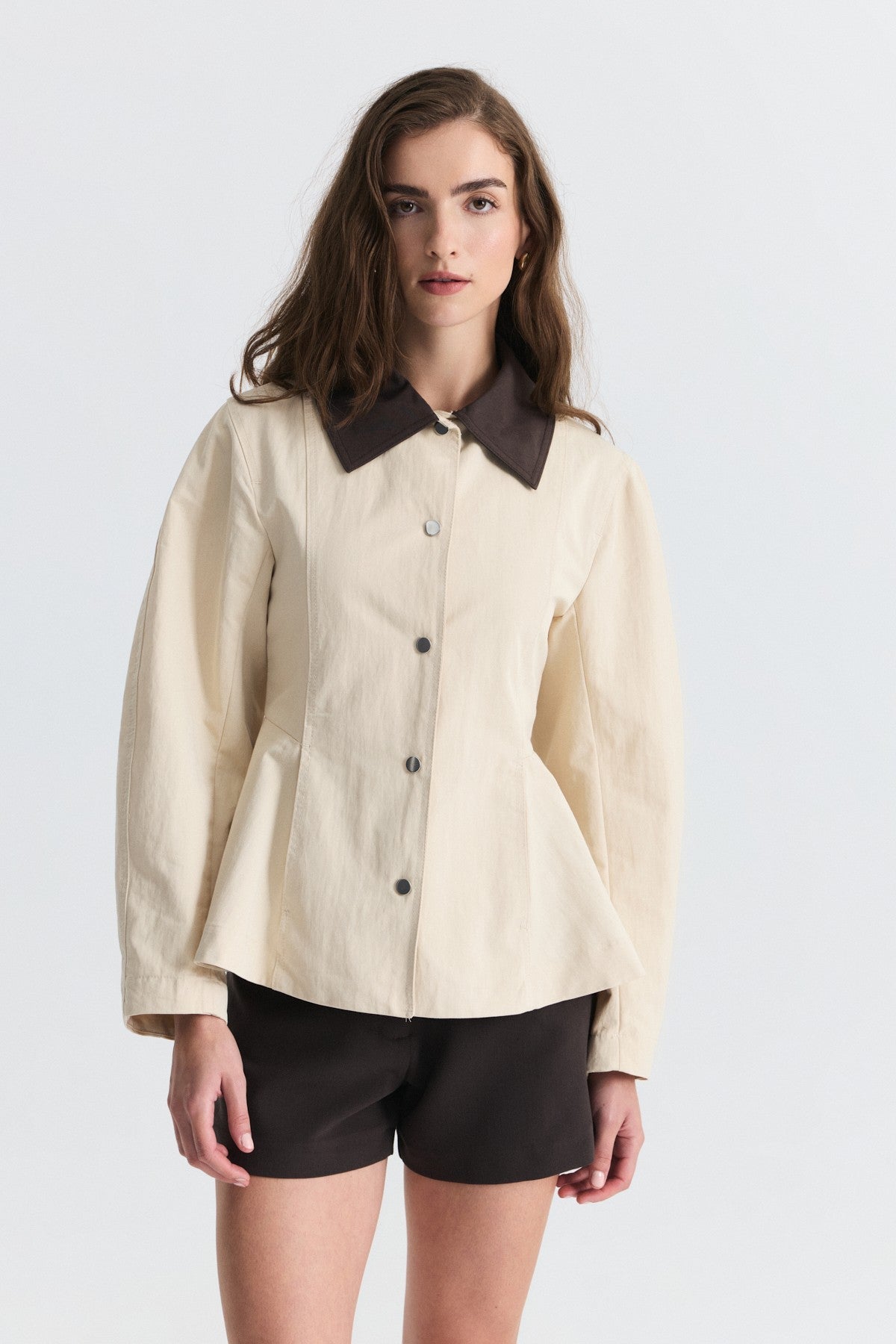 Contrast Collar Jacket with Pin Details