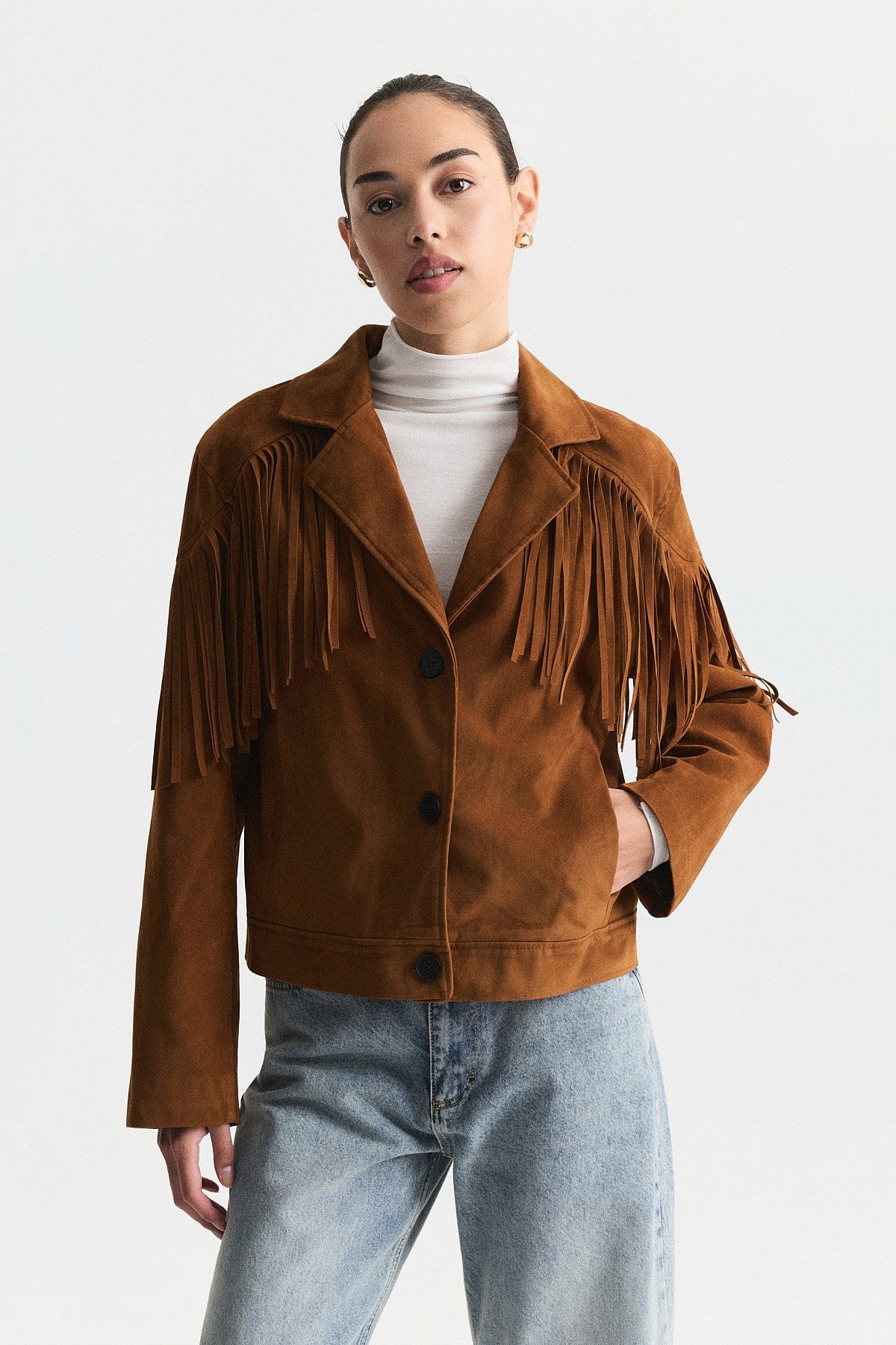 Faux Suede Jacket with Fringe