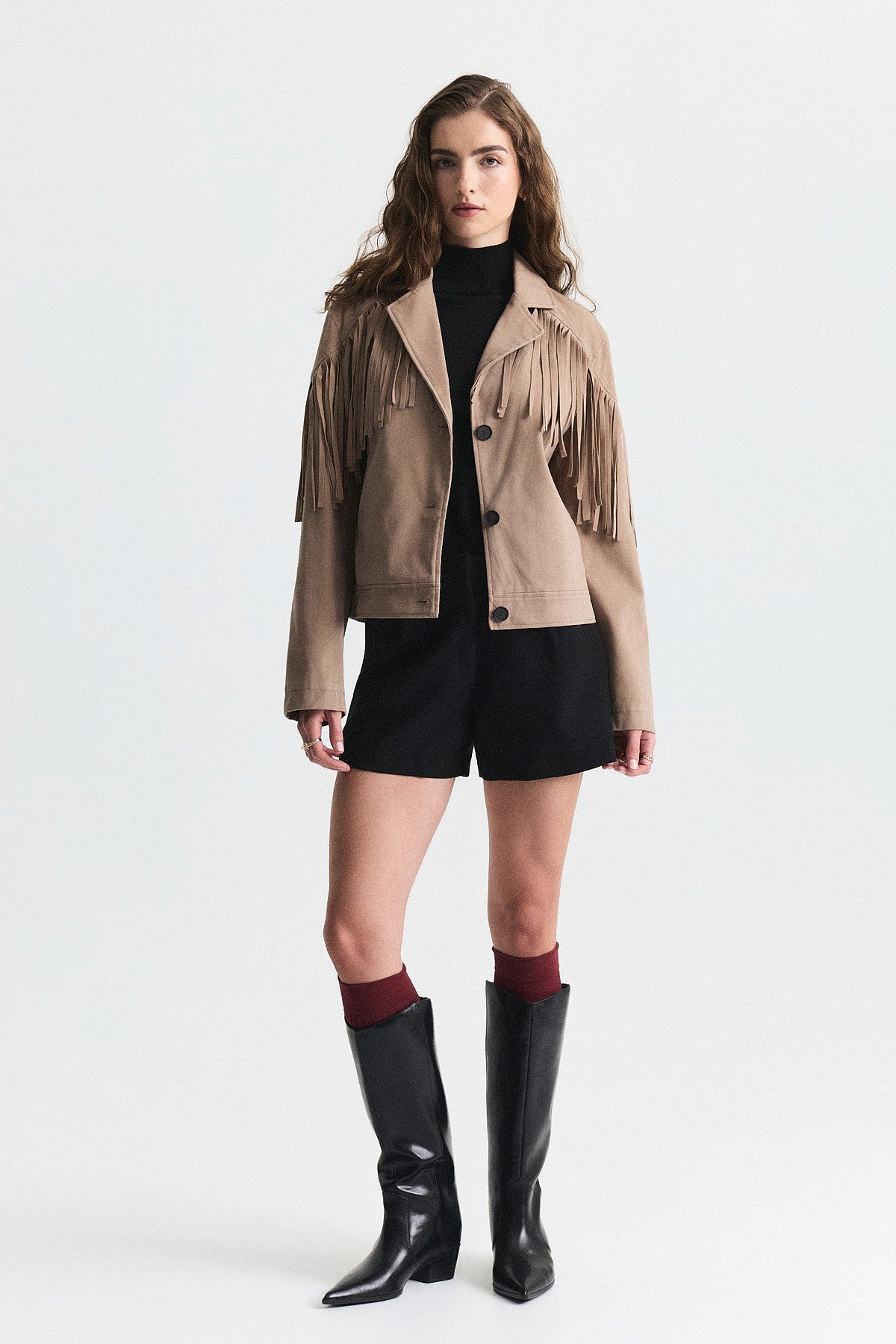 Faux Suede Jacket with Fringe