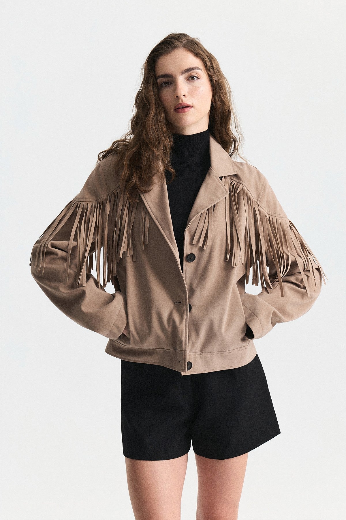 Faux Suede Jacket with Fringe