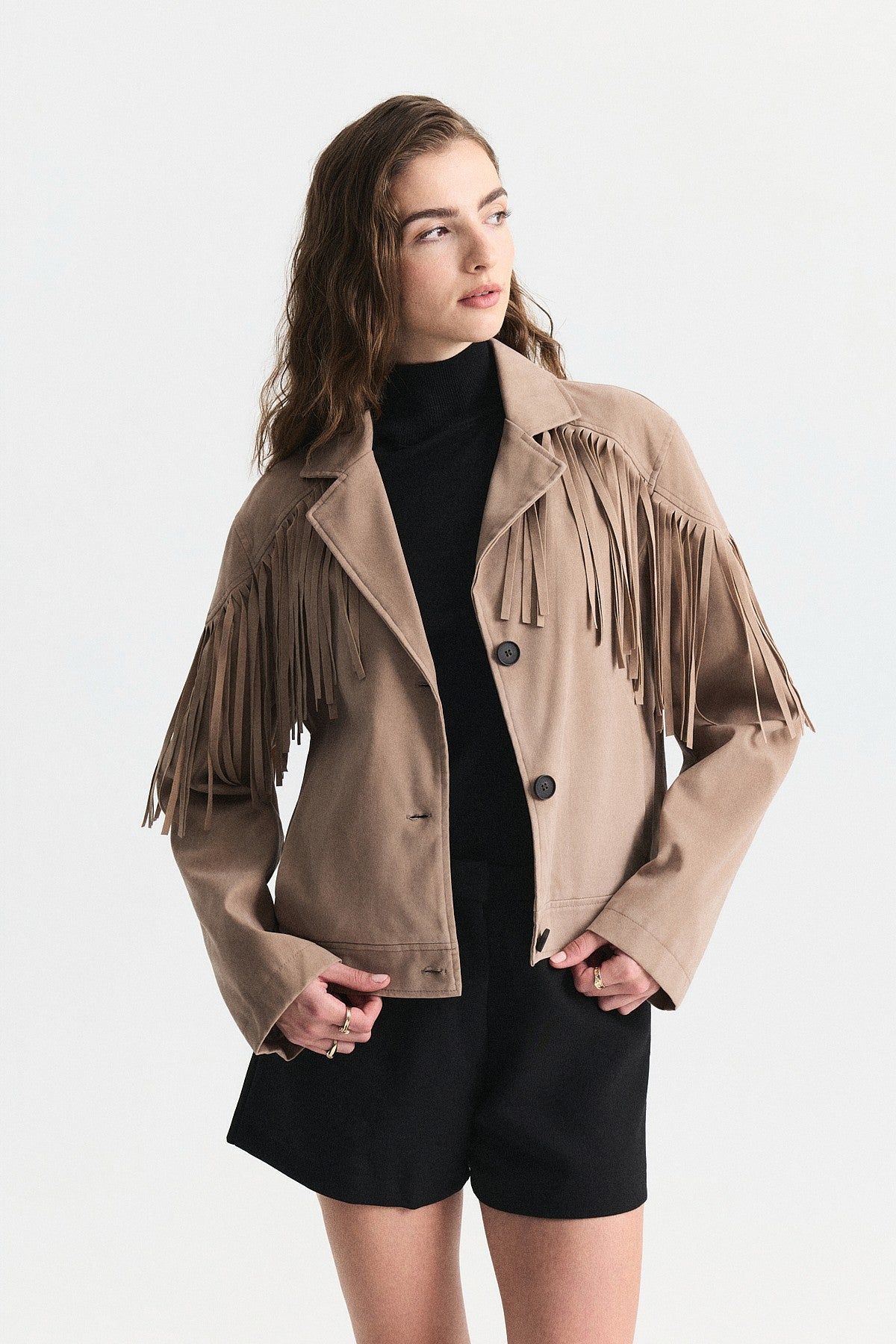 Faux Suede Jacket with Fringe