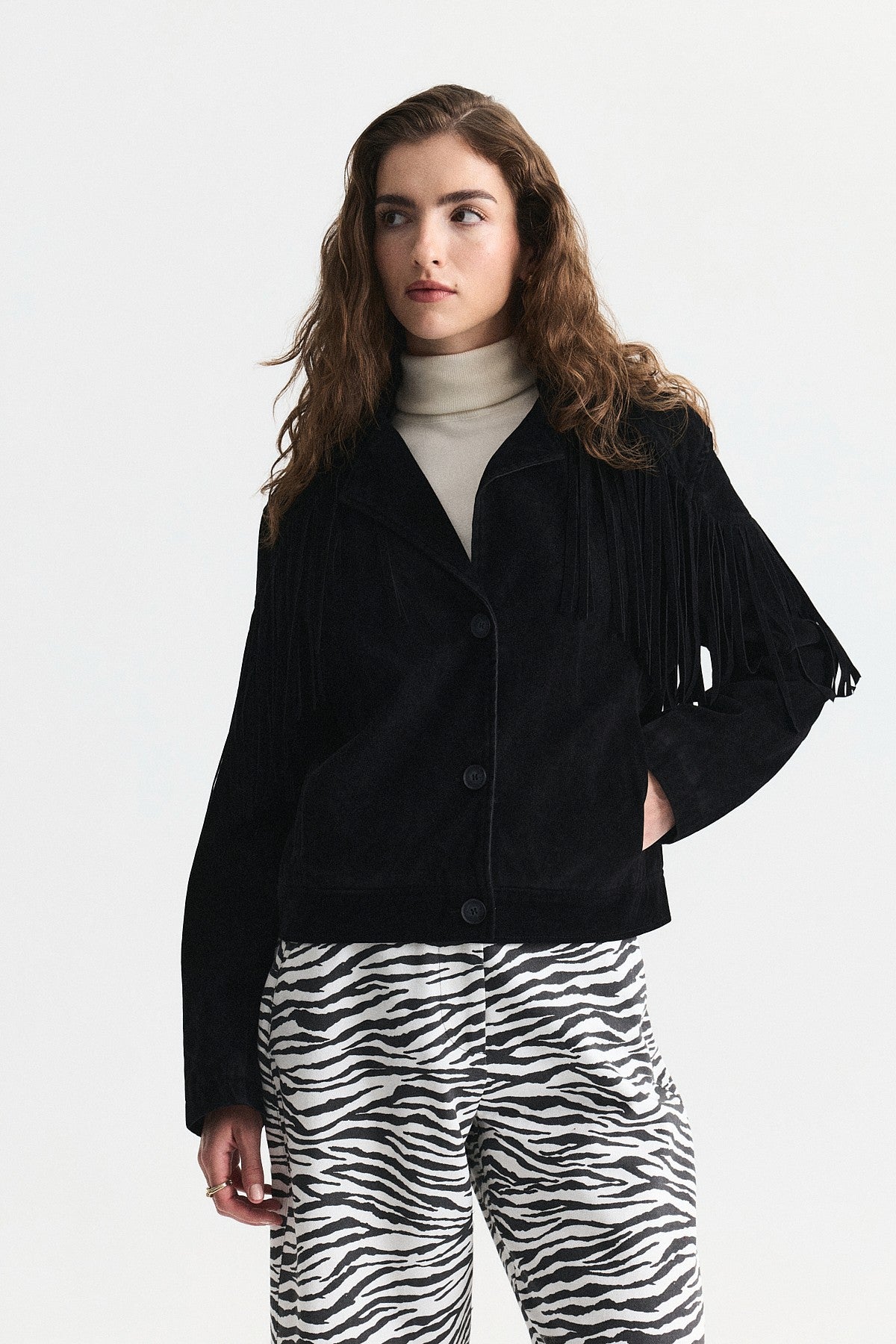 Faux Suede Jacket with Fringe