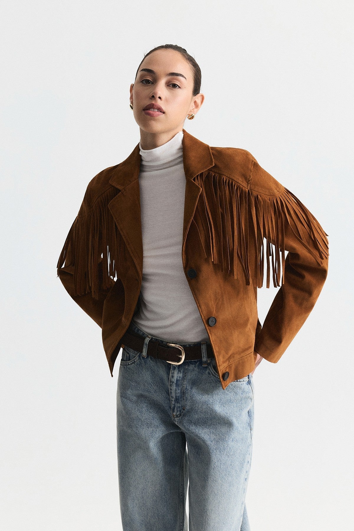 Faux Suede Jacket with Fringe