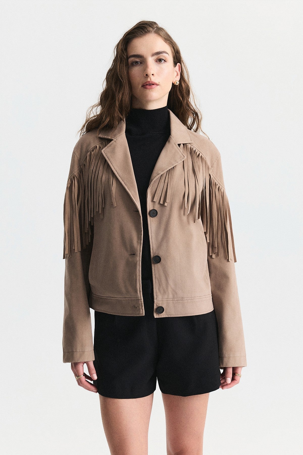 Faux Suede Jacket with Fringe