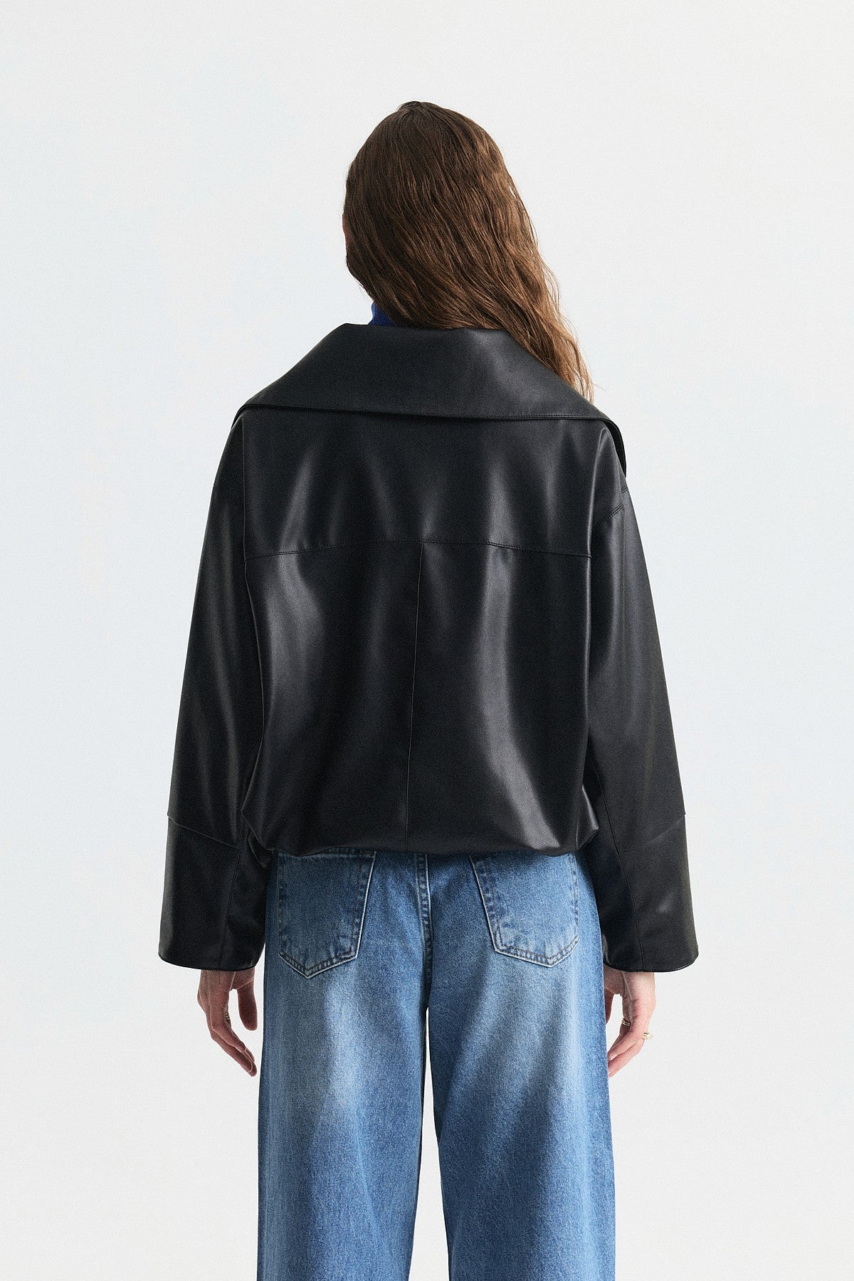 Wide-Collar Faux Leather Jacket