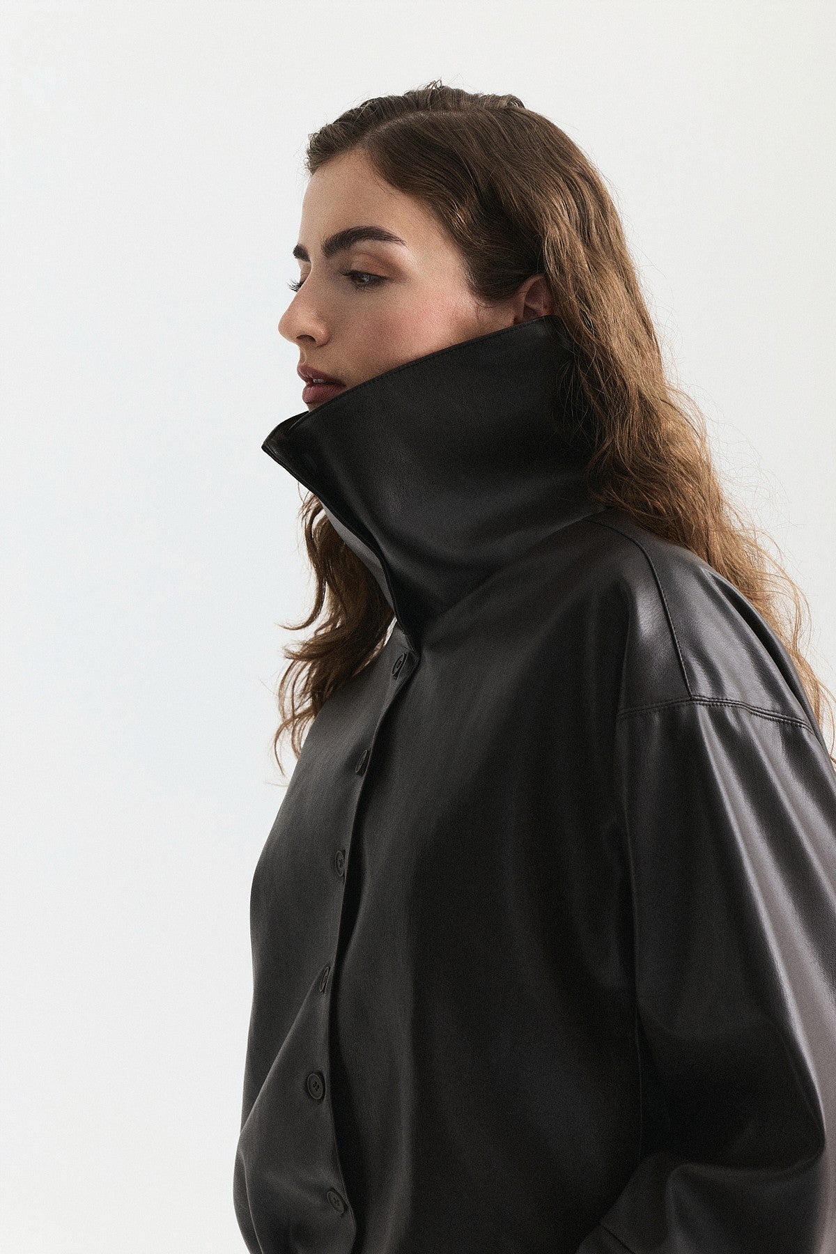 Wide-Collar Faux Leather Jacket
