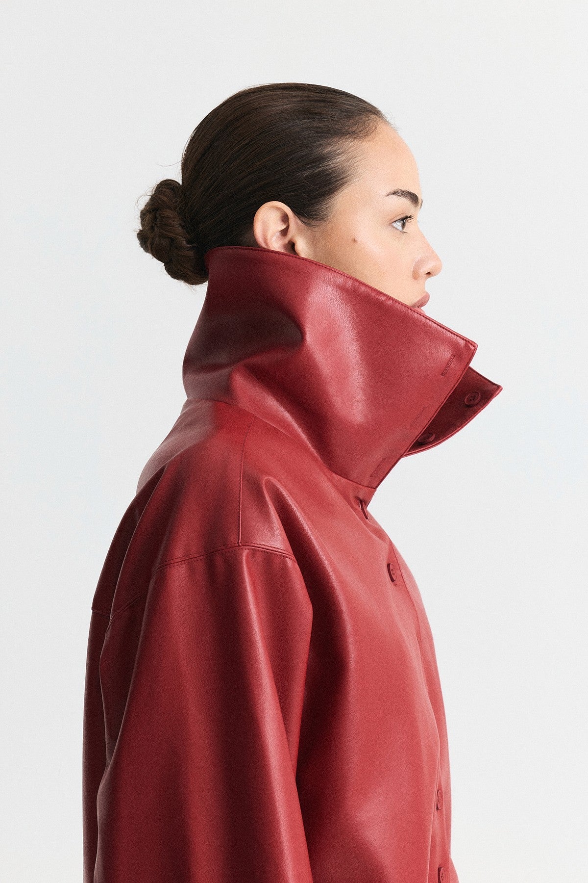 Wide-Collar Faux Leather Jacket