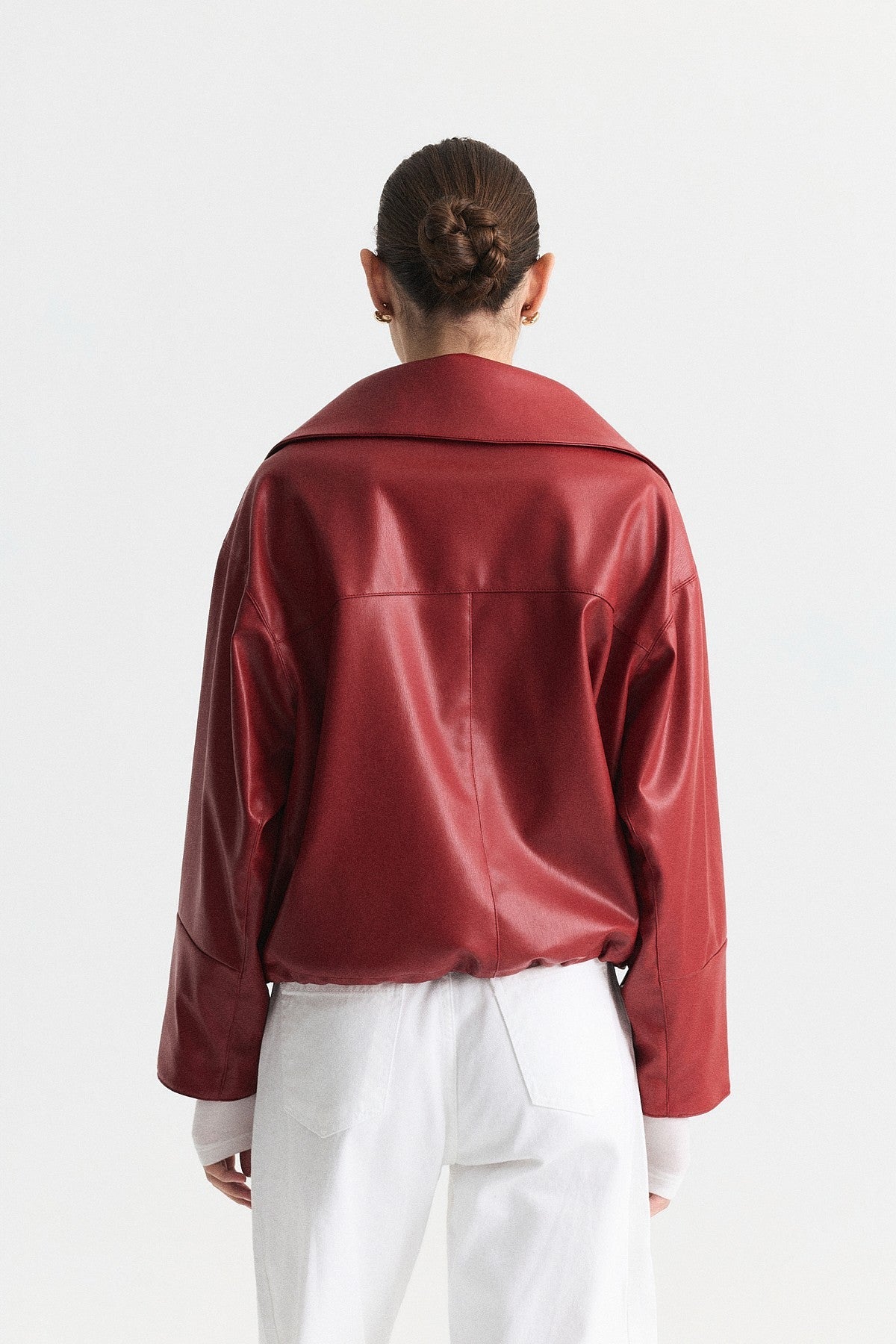 Wide-Collar Faux Leather Jacket
