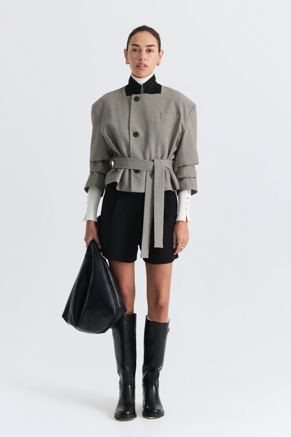 Padded, Checkered, Belted Jacket