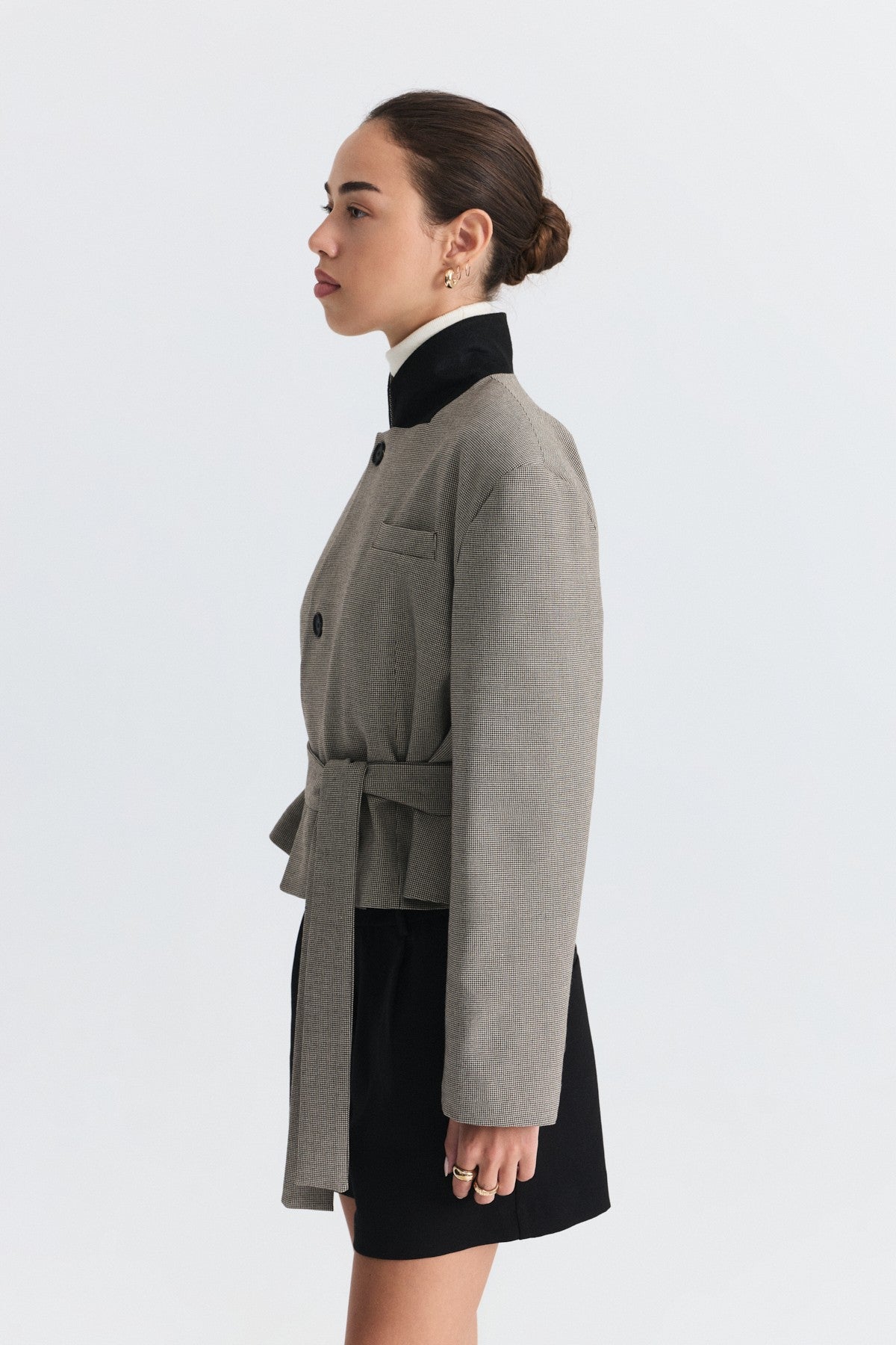 Padded, Checkered, Belted Jacket
