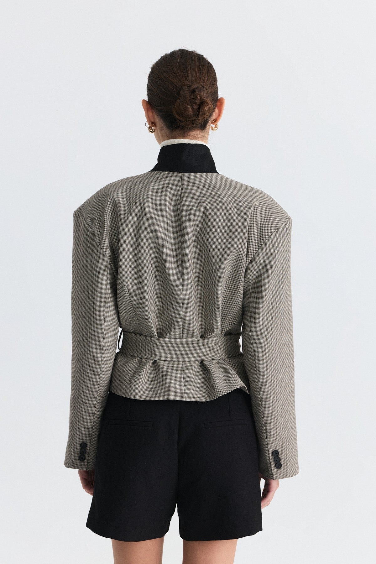Padded, Checkered, Belted Jacket