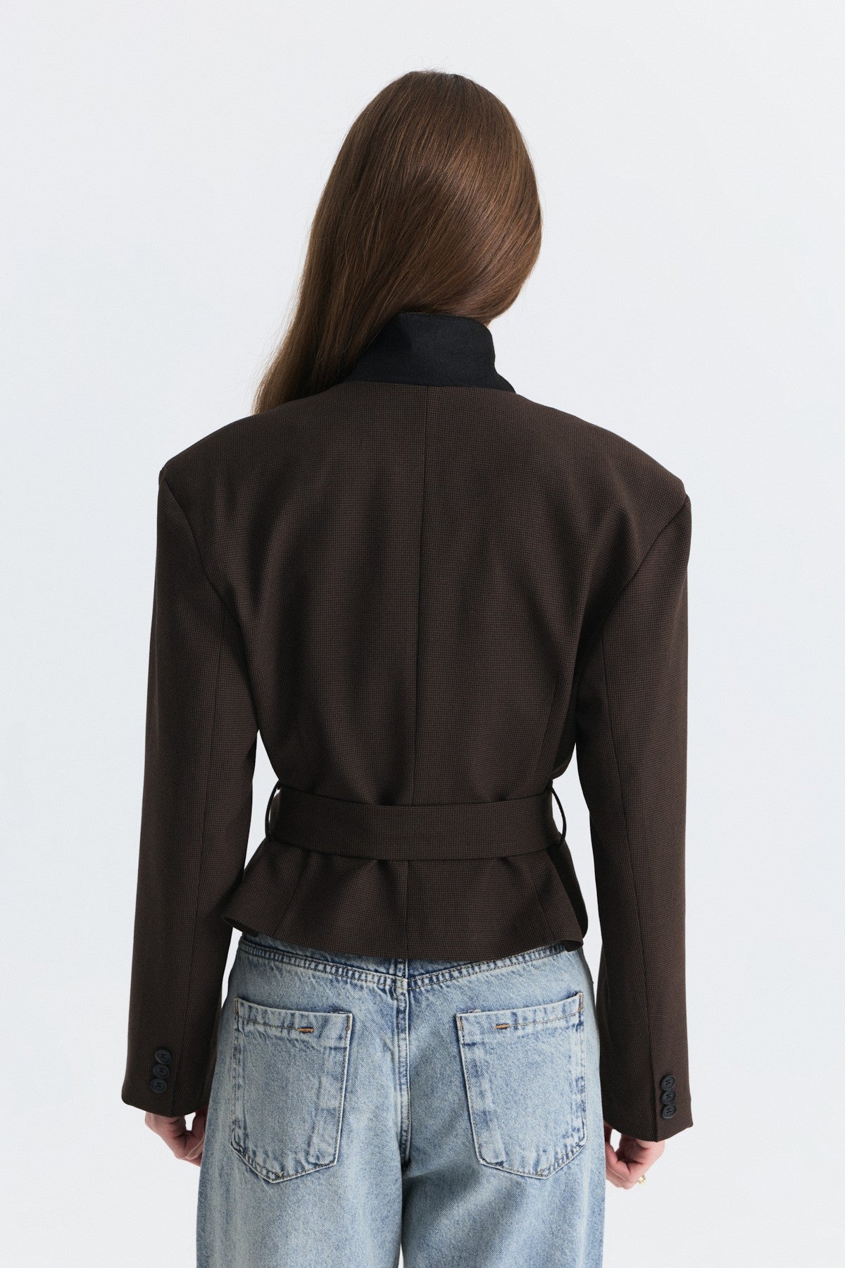 Padded, Checkered, Belted Jacket