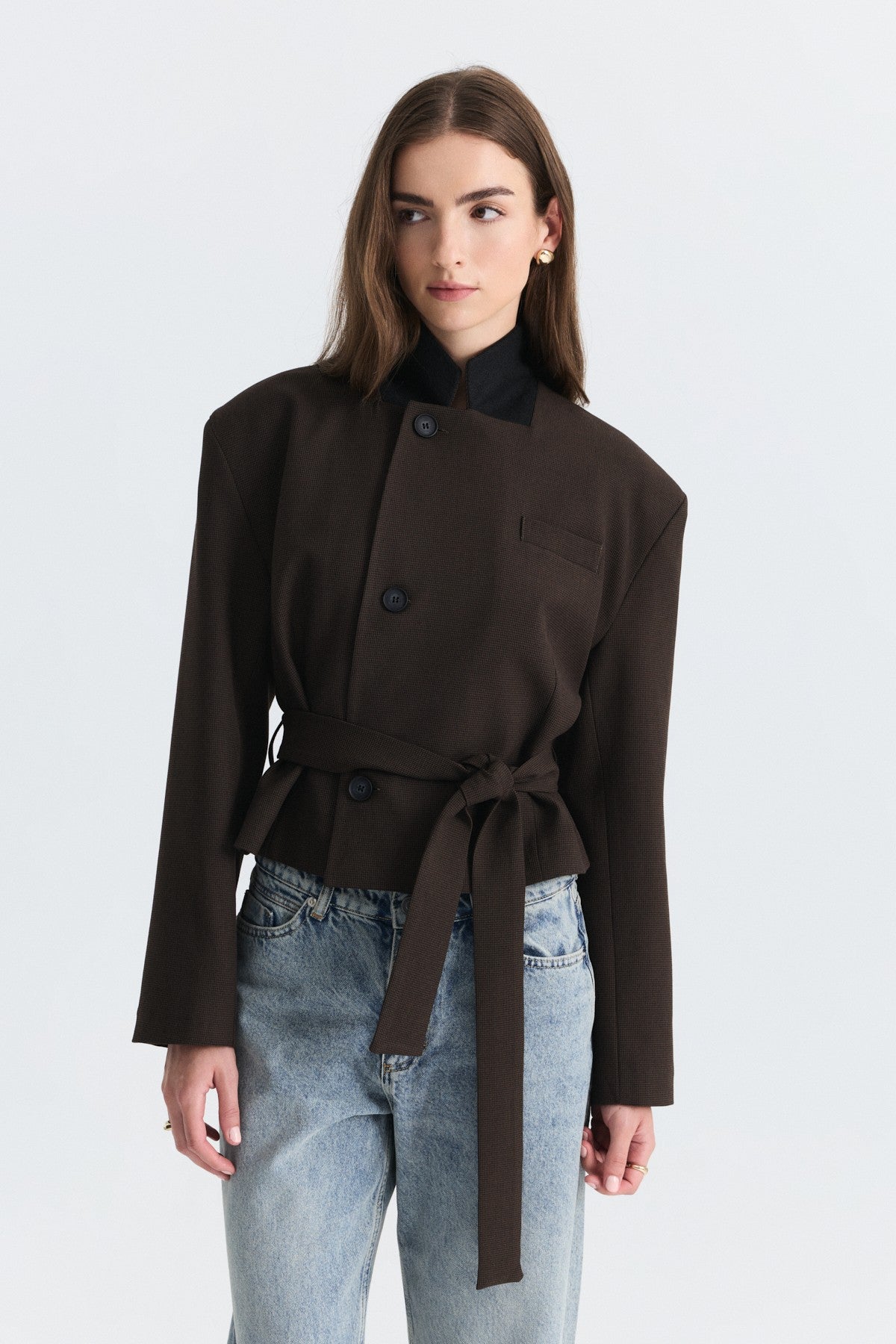 Padded, Checkered, Belted Jacket