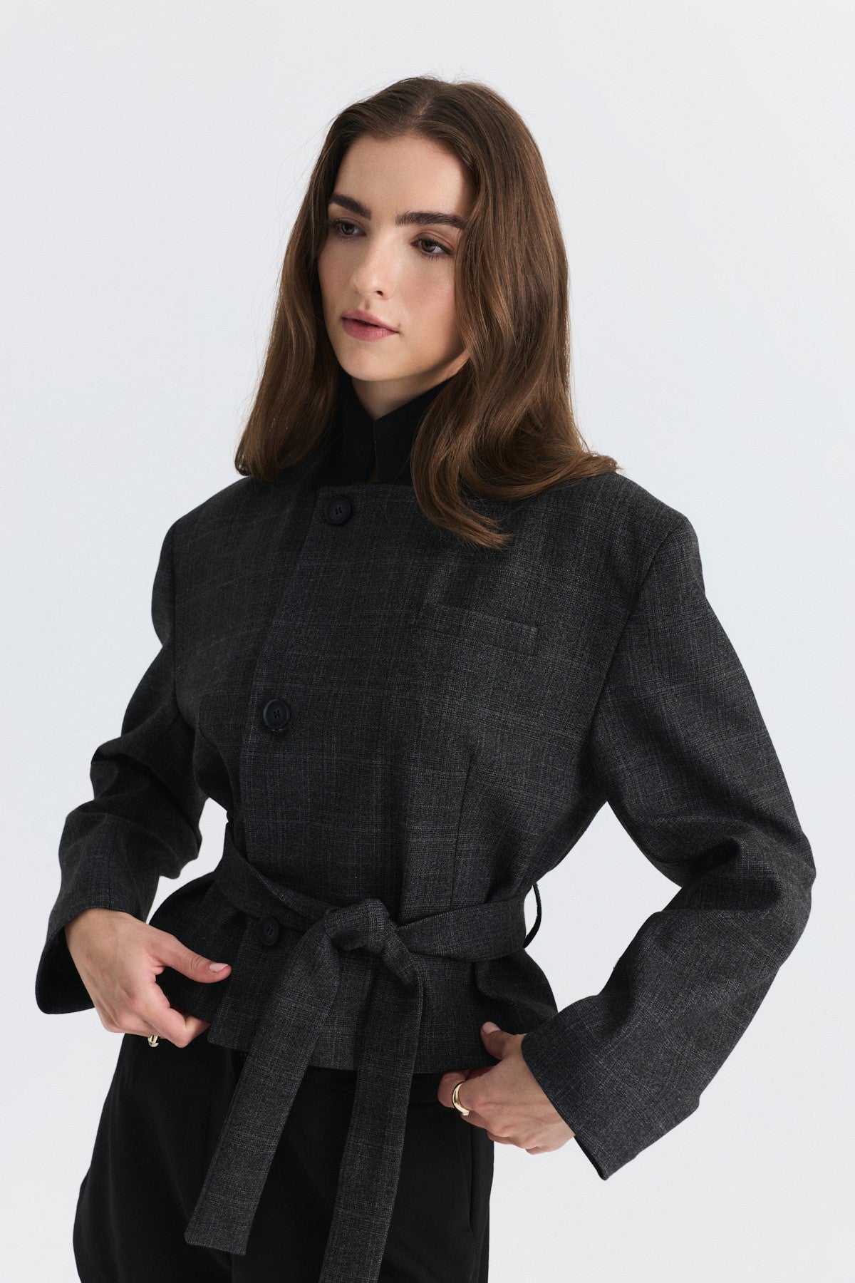 Short Jacket with Patches and a Belt