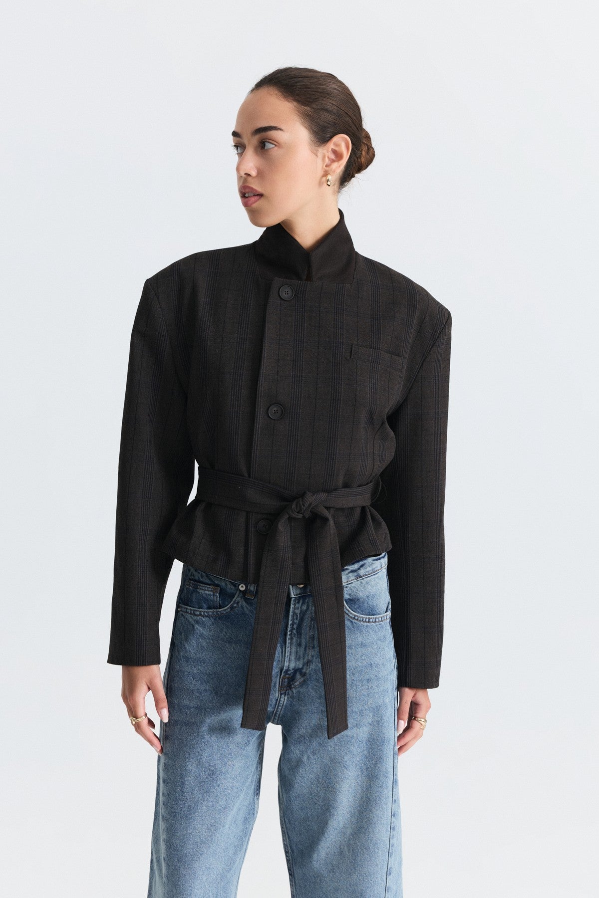 Short Jacket with Patches and a Belt