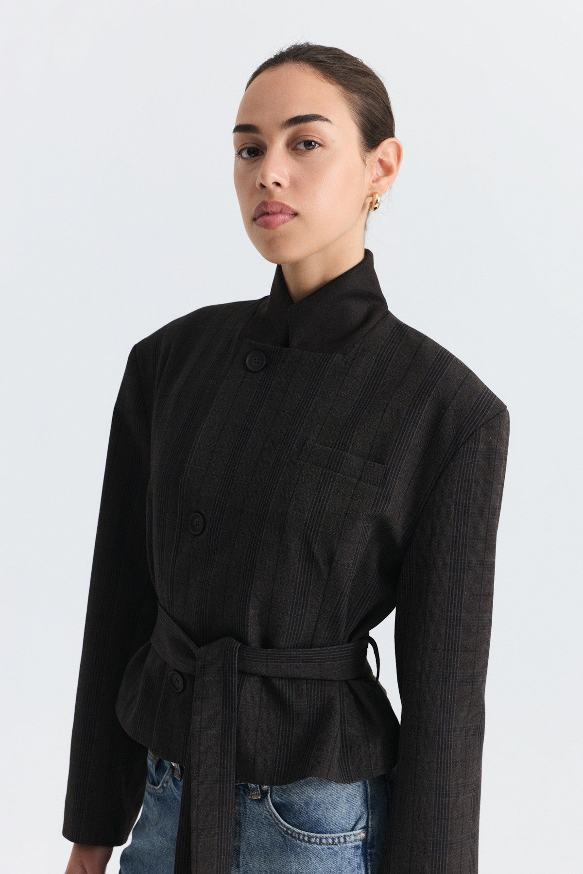 Short Jacket with Patches and a Belt