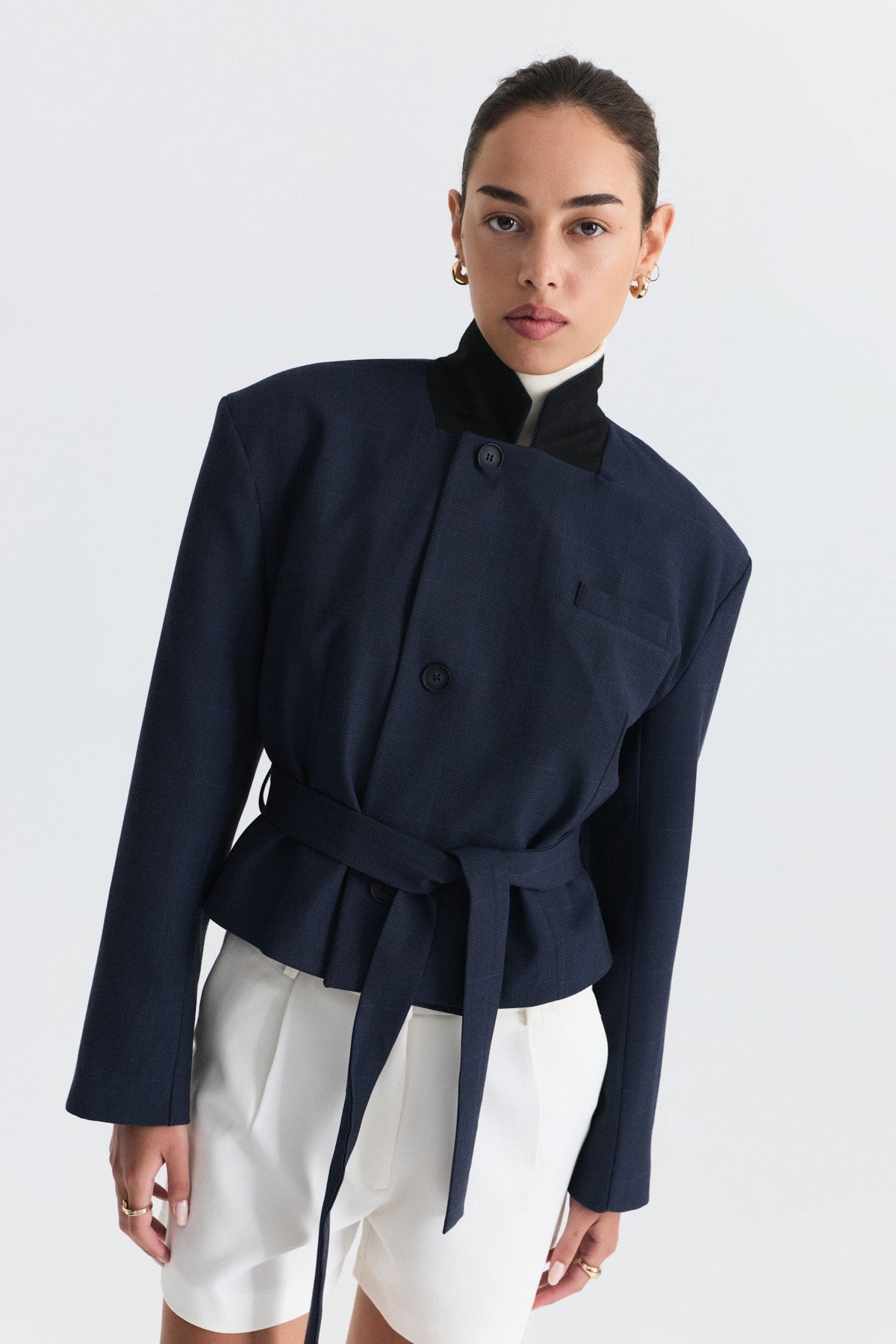 Short Jacket with Patches and a Belt