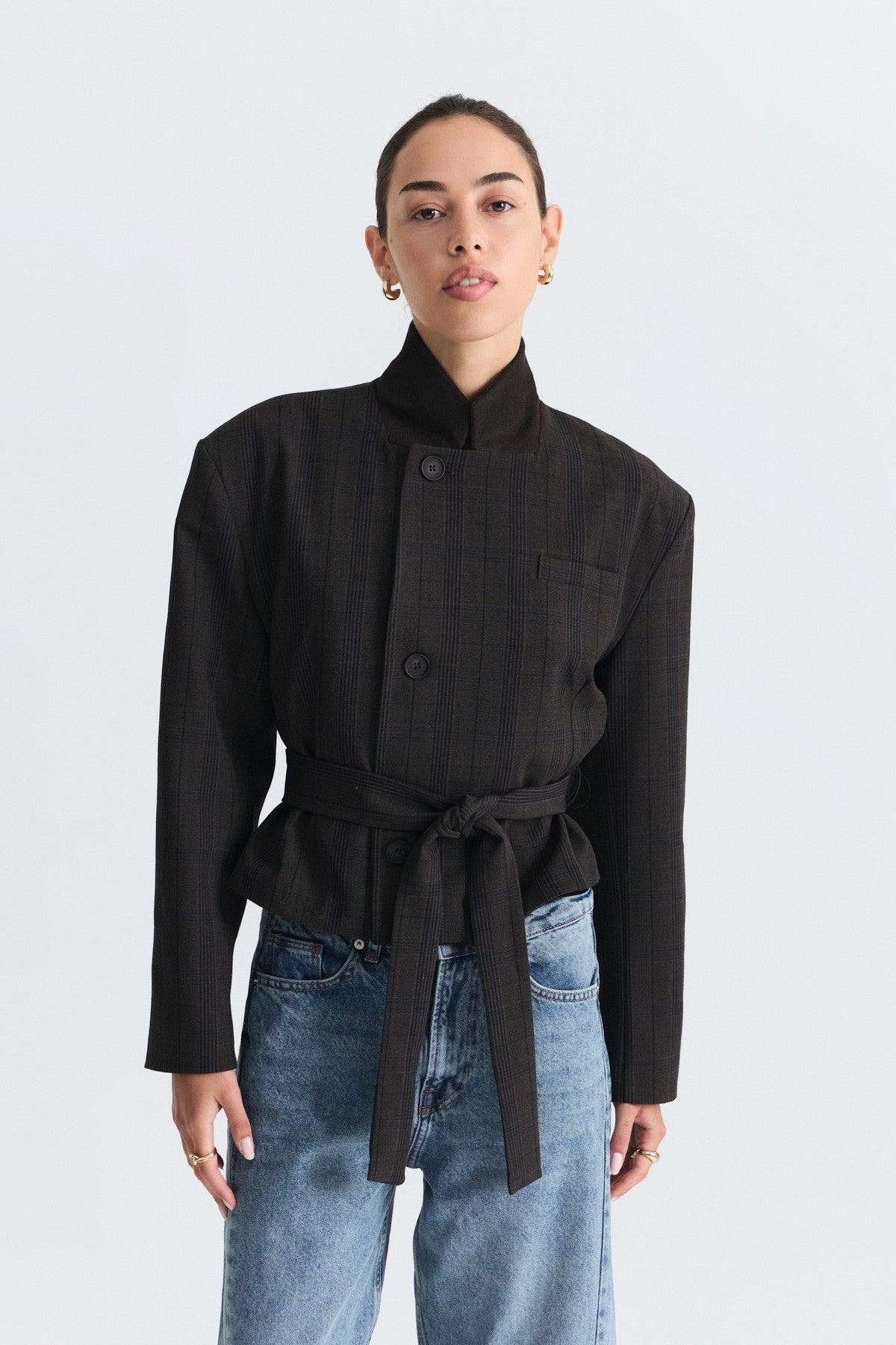 Short Jacket with Patches and a Belt
