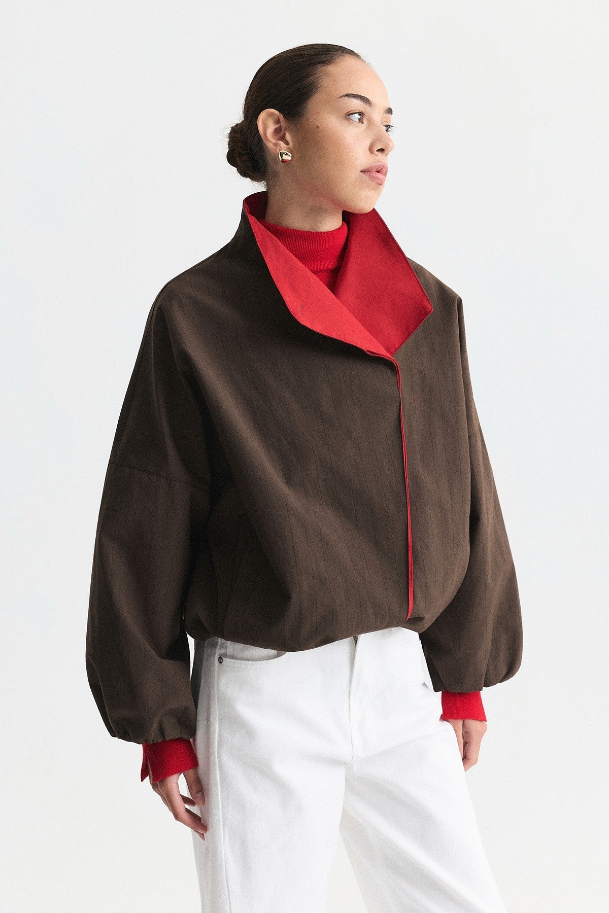 Contrast-Collar Checkered Jacket