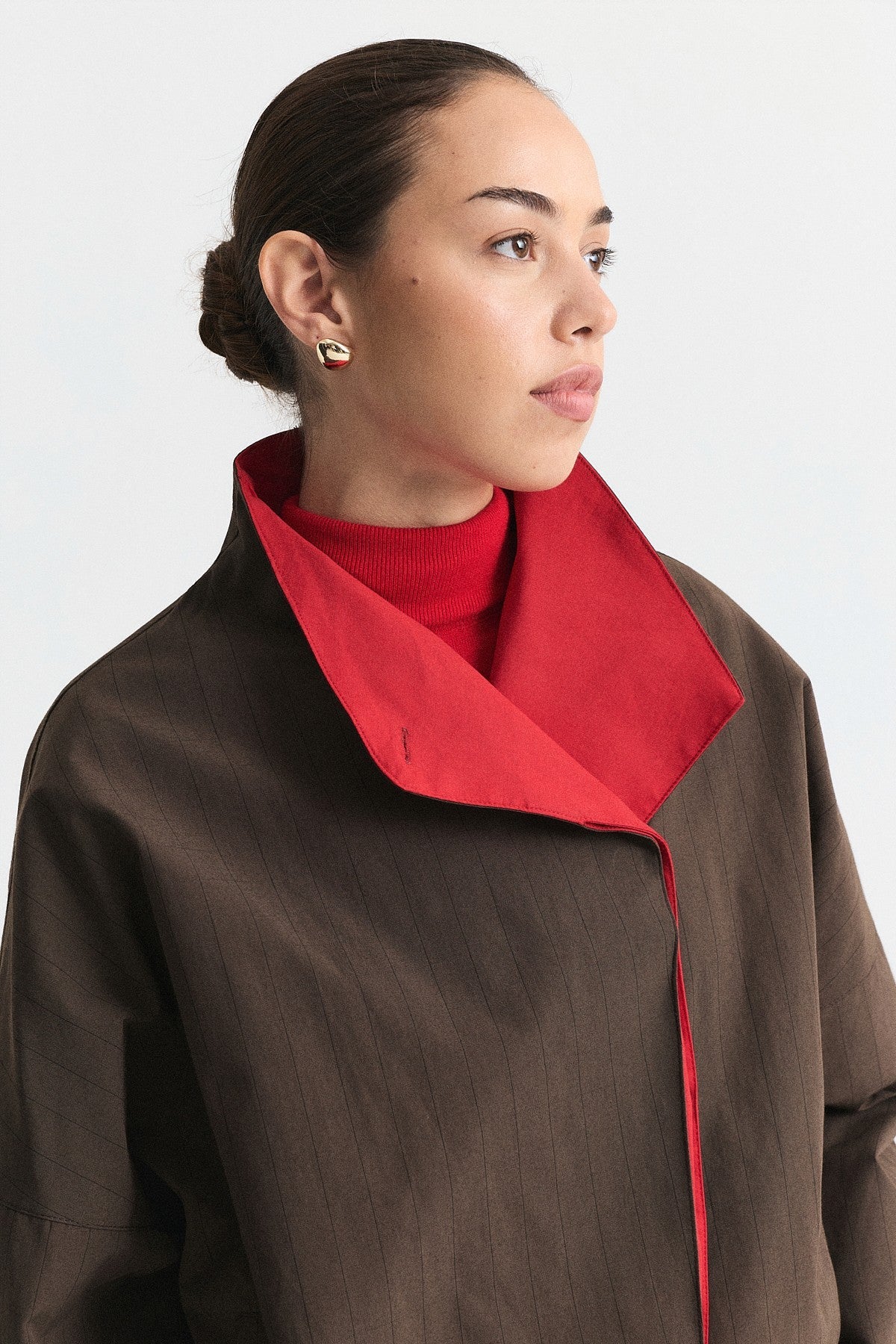 Contrast-Collar Checkered Jacket