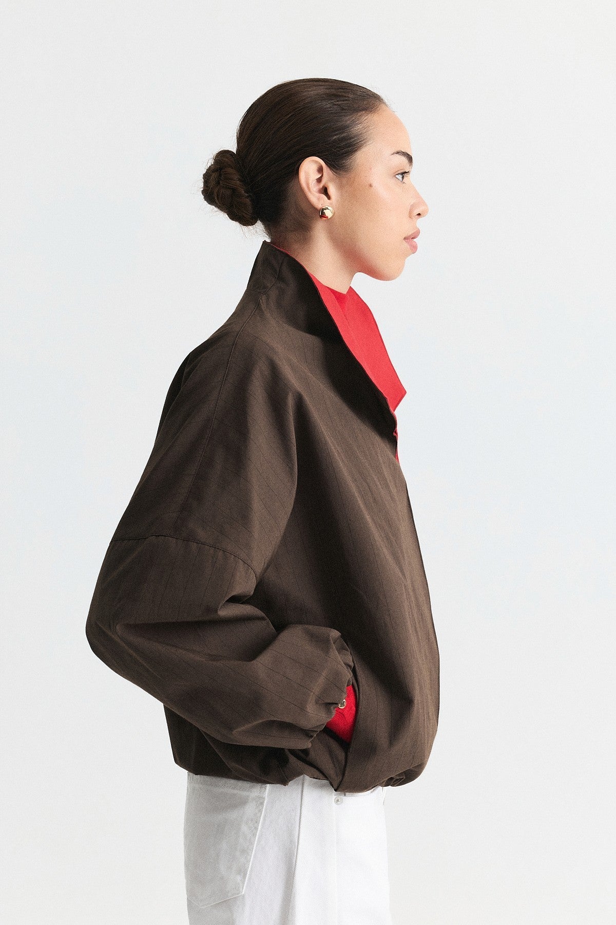 Contrast-Collar Checkered Jacket