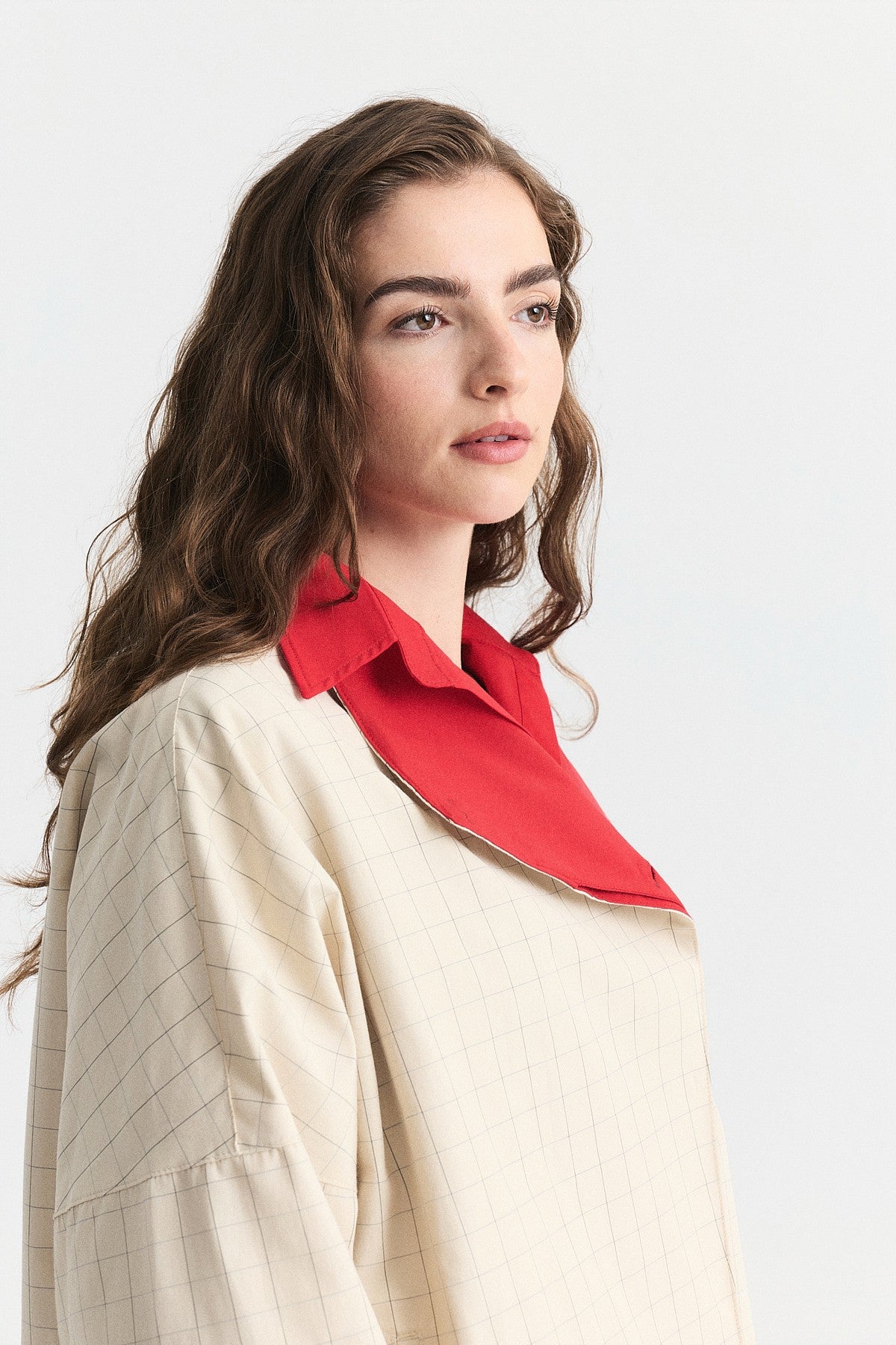 Contrast-Collar Checkered Jacket