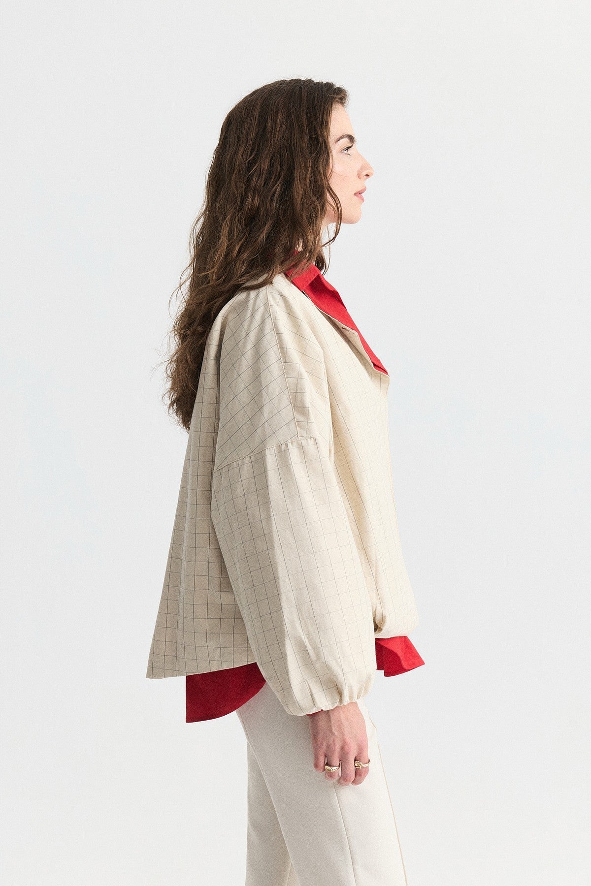 Contrast-Collar Checkered Jacket