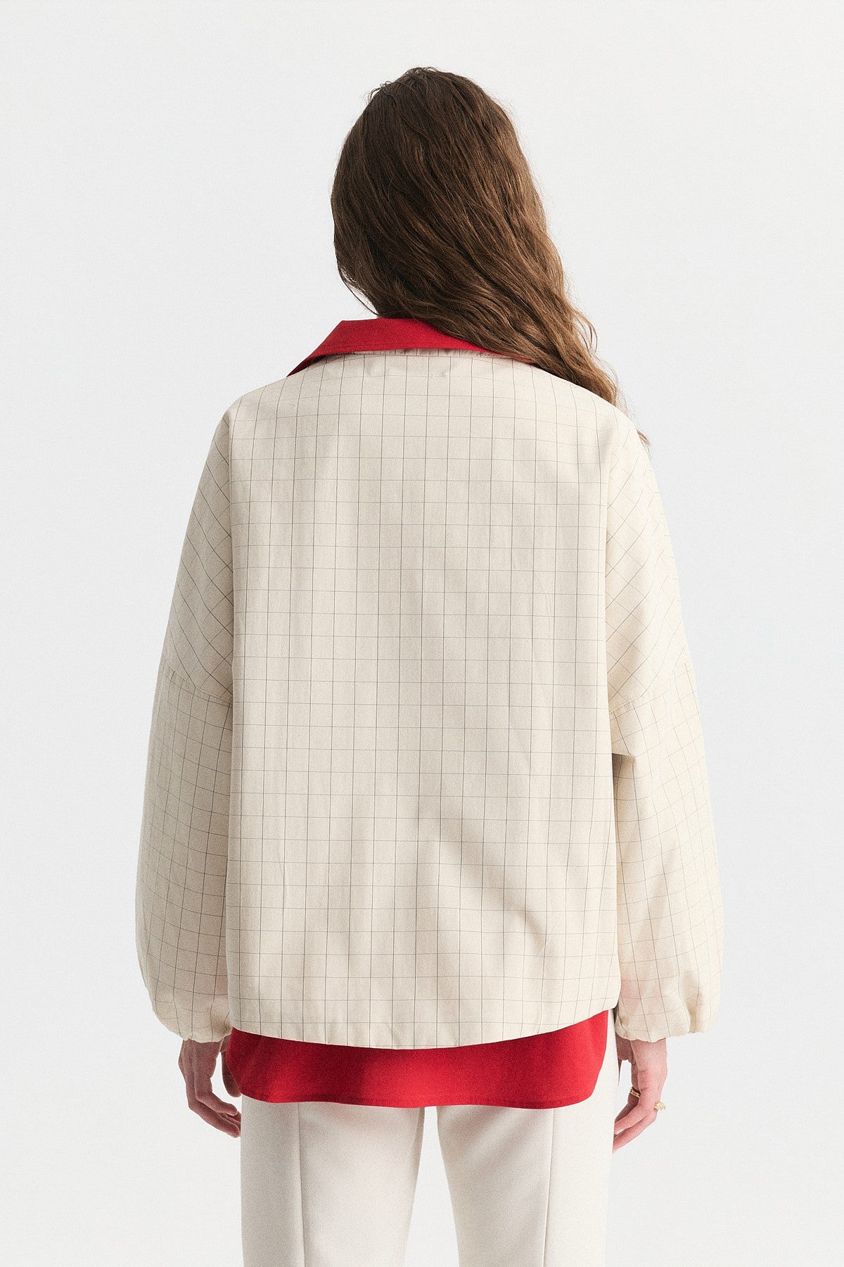 Contrast-Collar Checkered Jacket