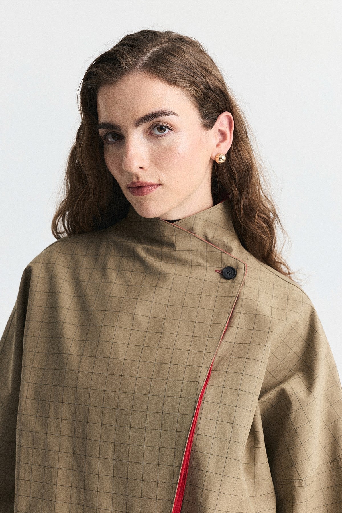 Contrast-Collar Checkered Jacket