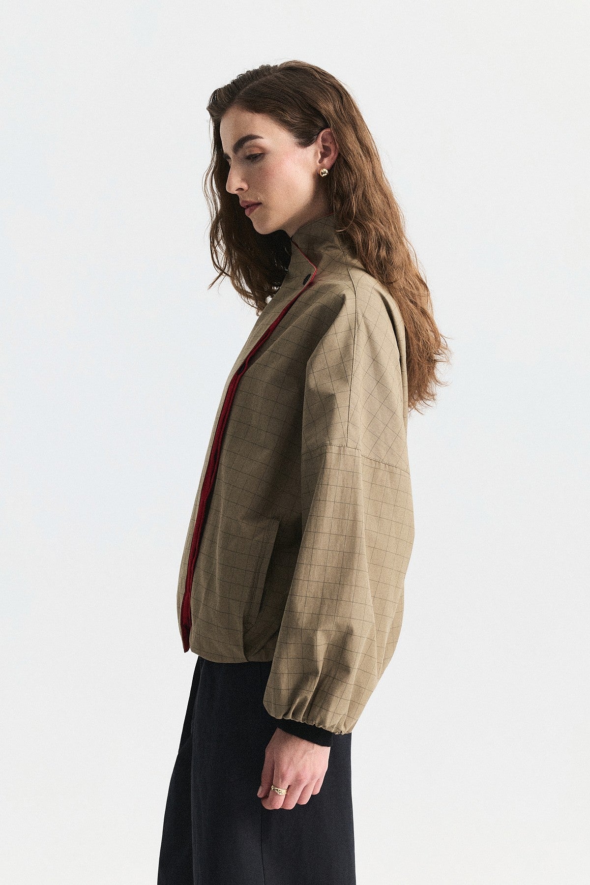 Contrast-Collar Checkered Jacket