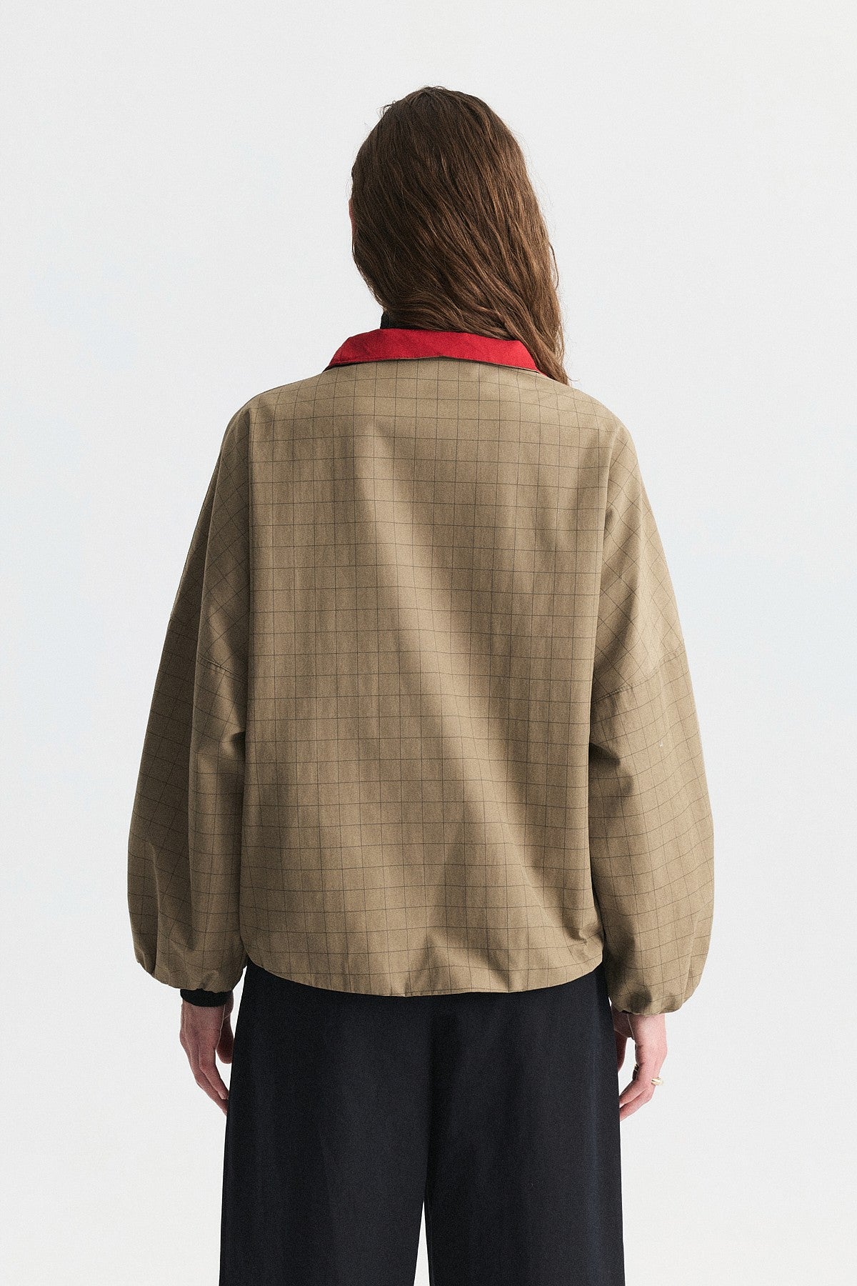 Contrast-Collar Checkered Jacket