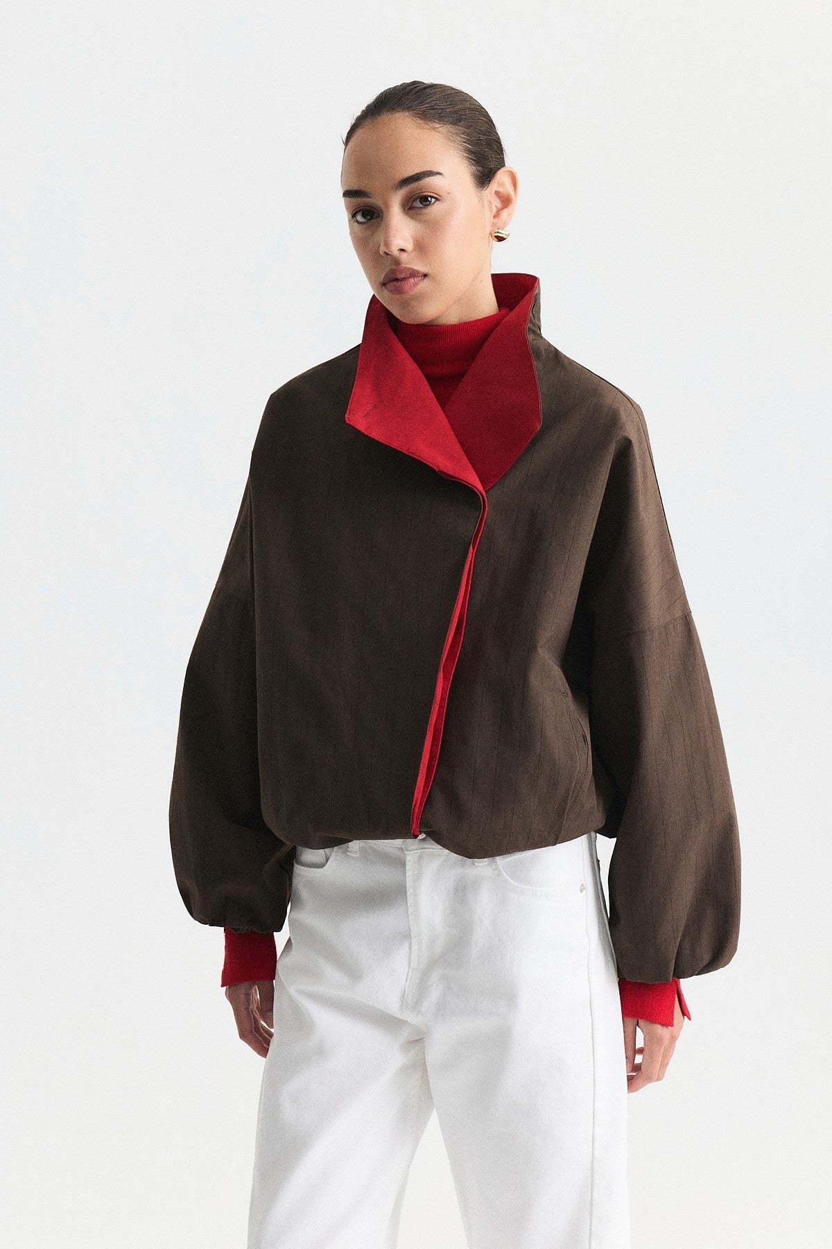 Contrast-Collar Checkered Jacket