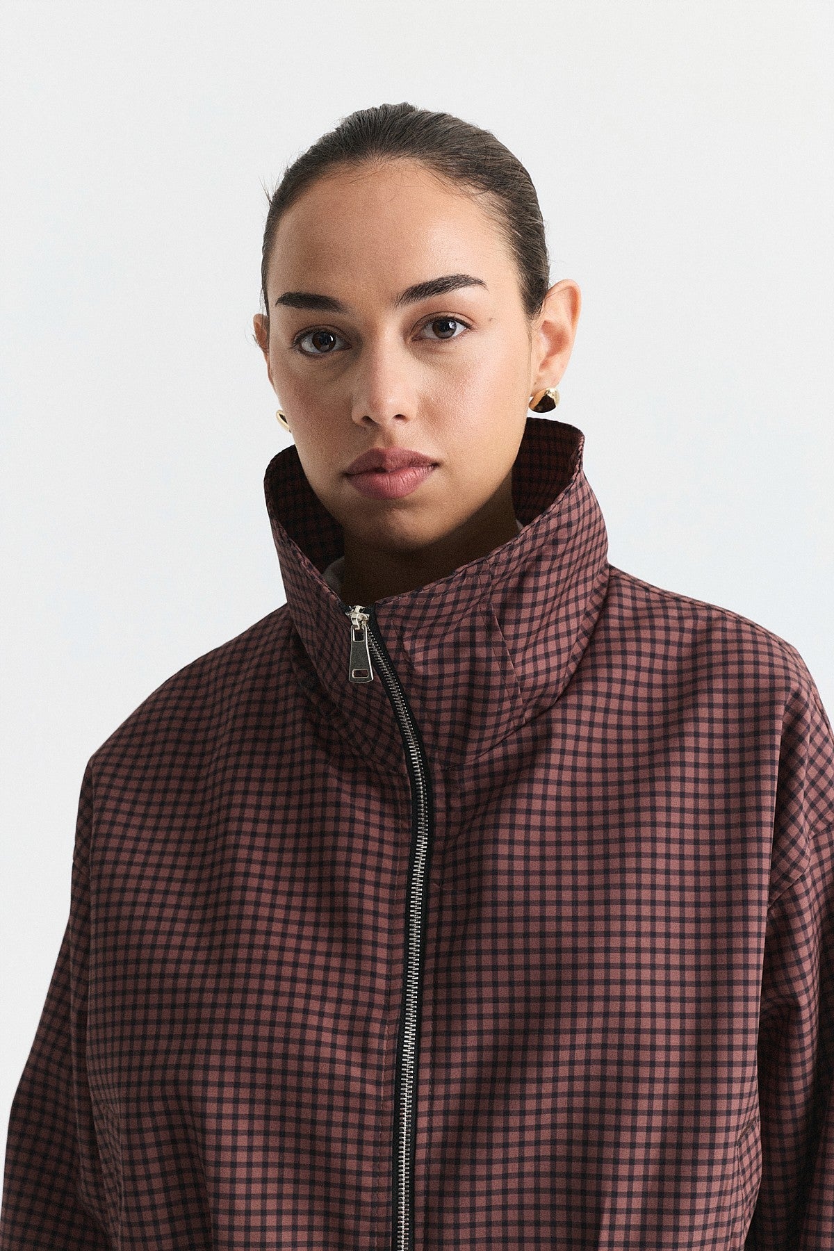 Wide-Collar Checkered Jacket
