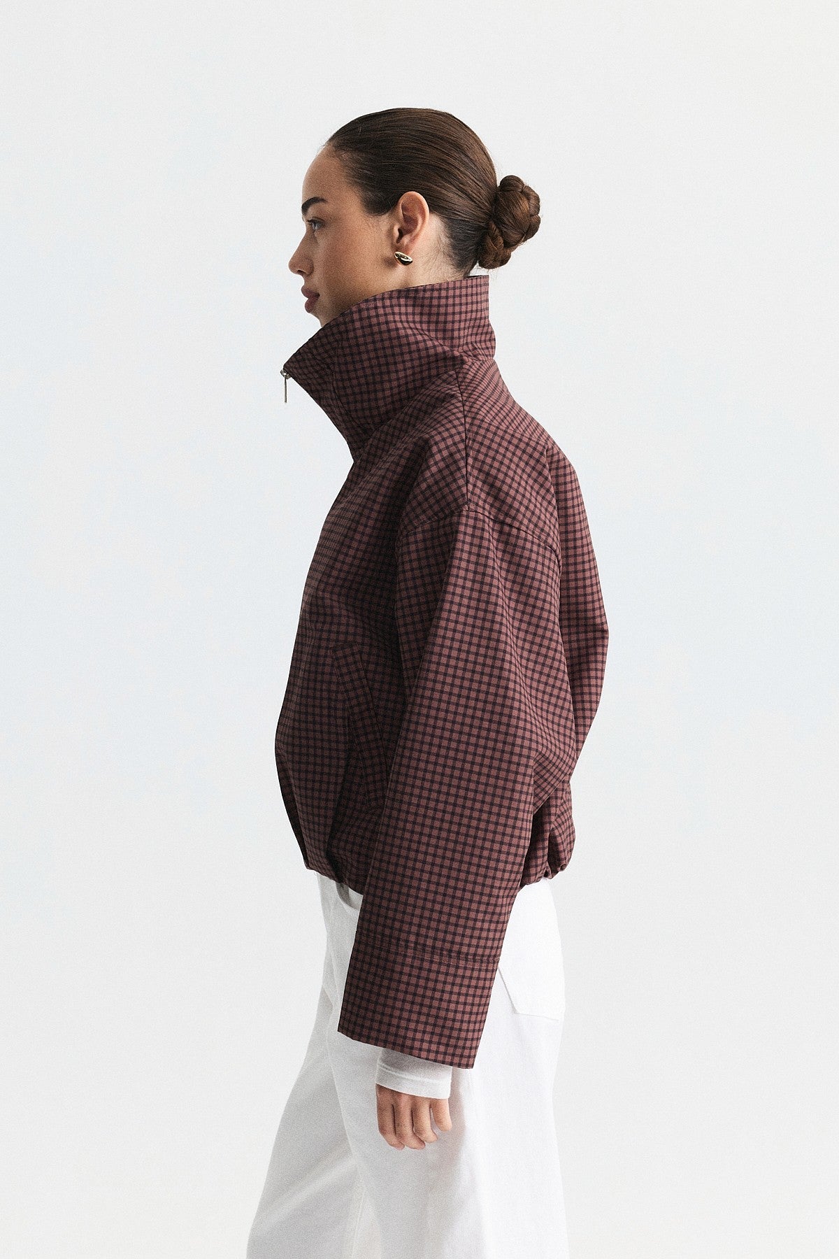 Wide-Collar Checkered Jacket