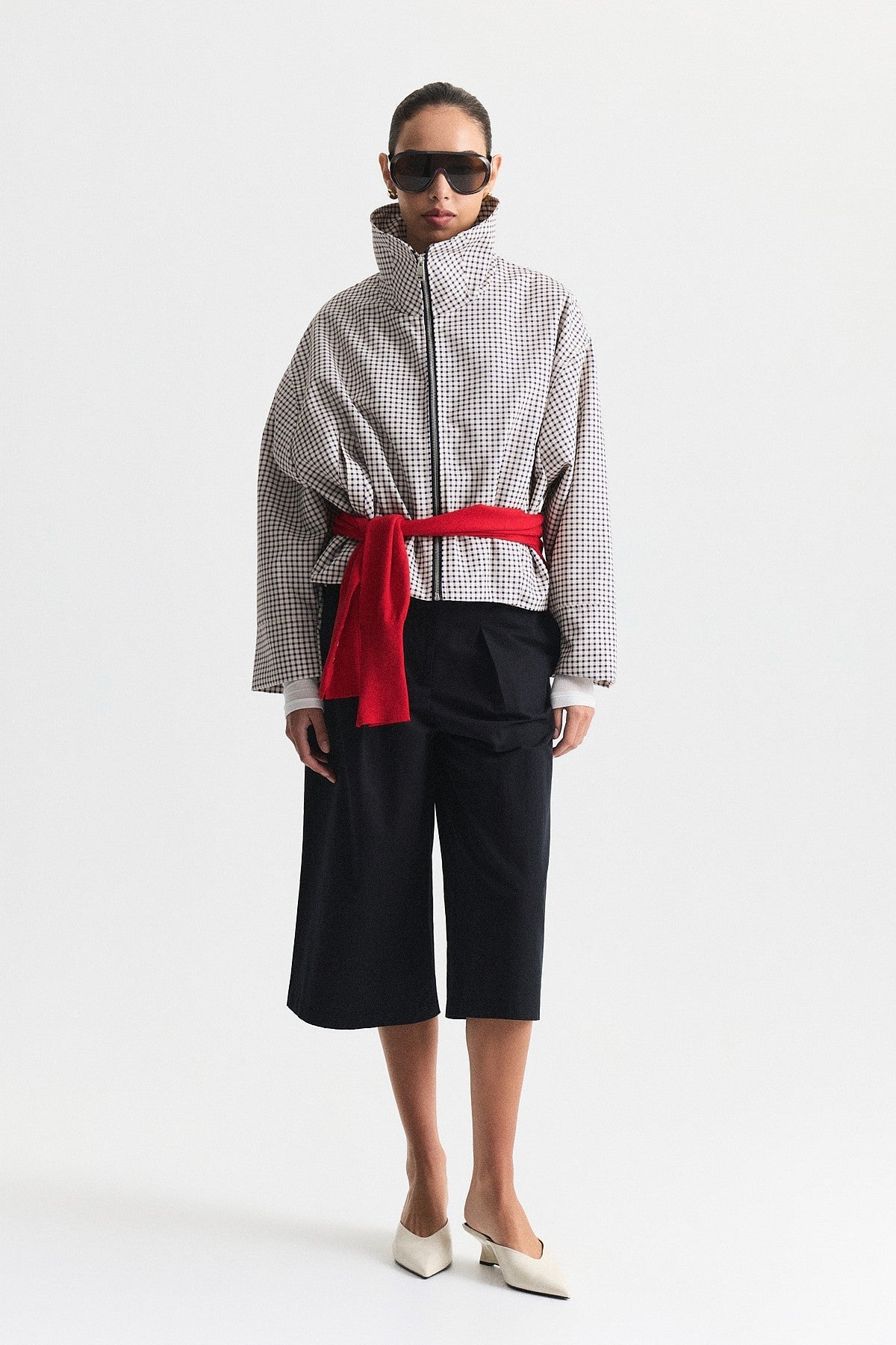 Wide-Collar Checkered Jacket
