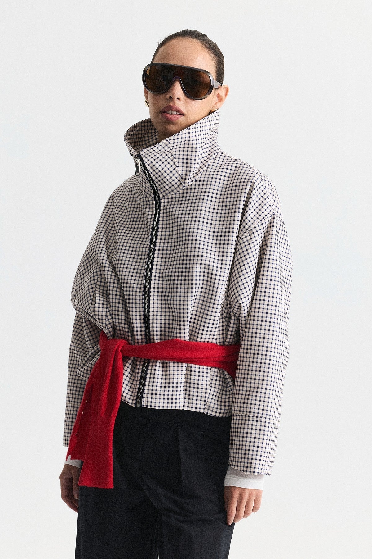 Wide-Collar Checkered Jacket