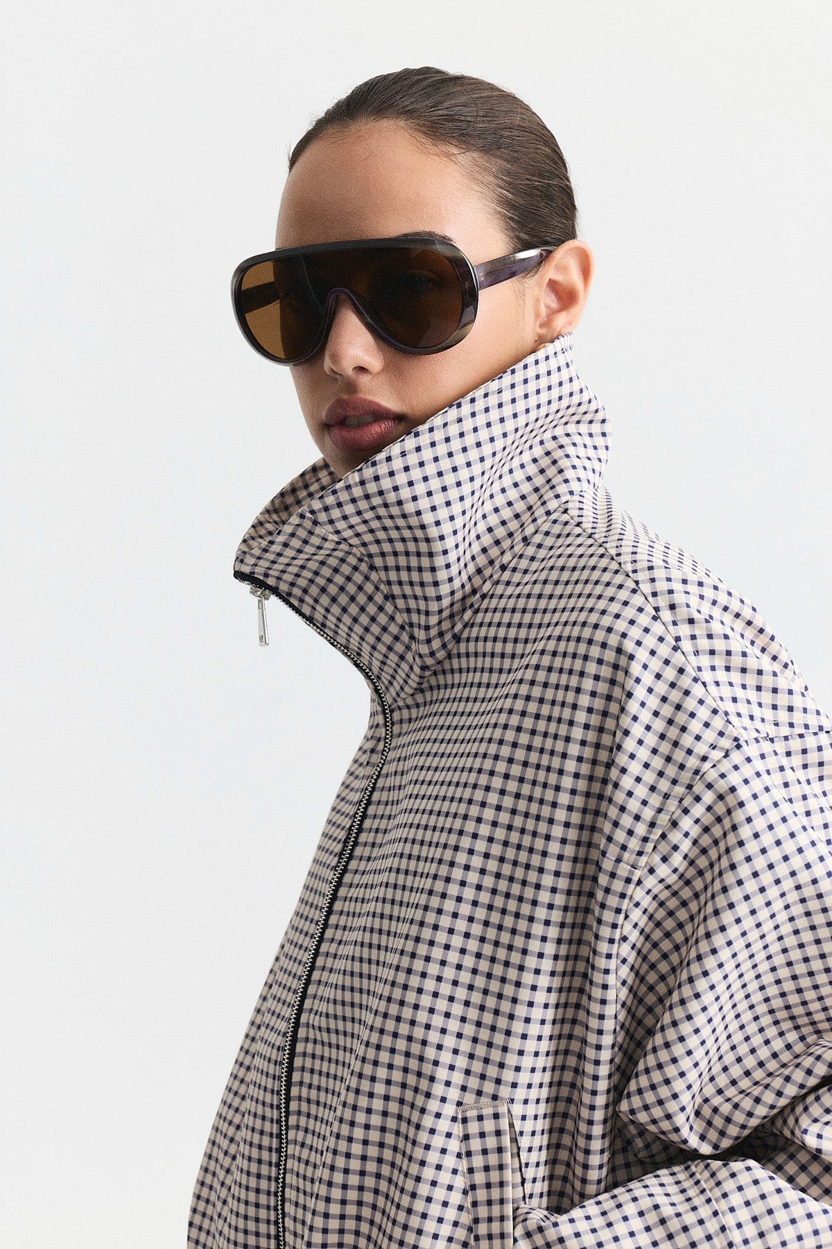 Wide-Collar Checkered Jacket