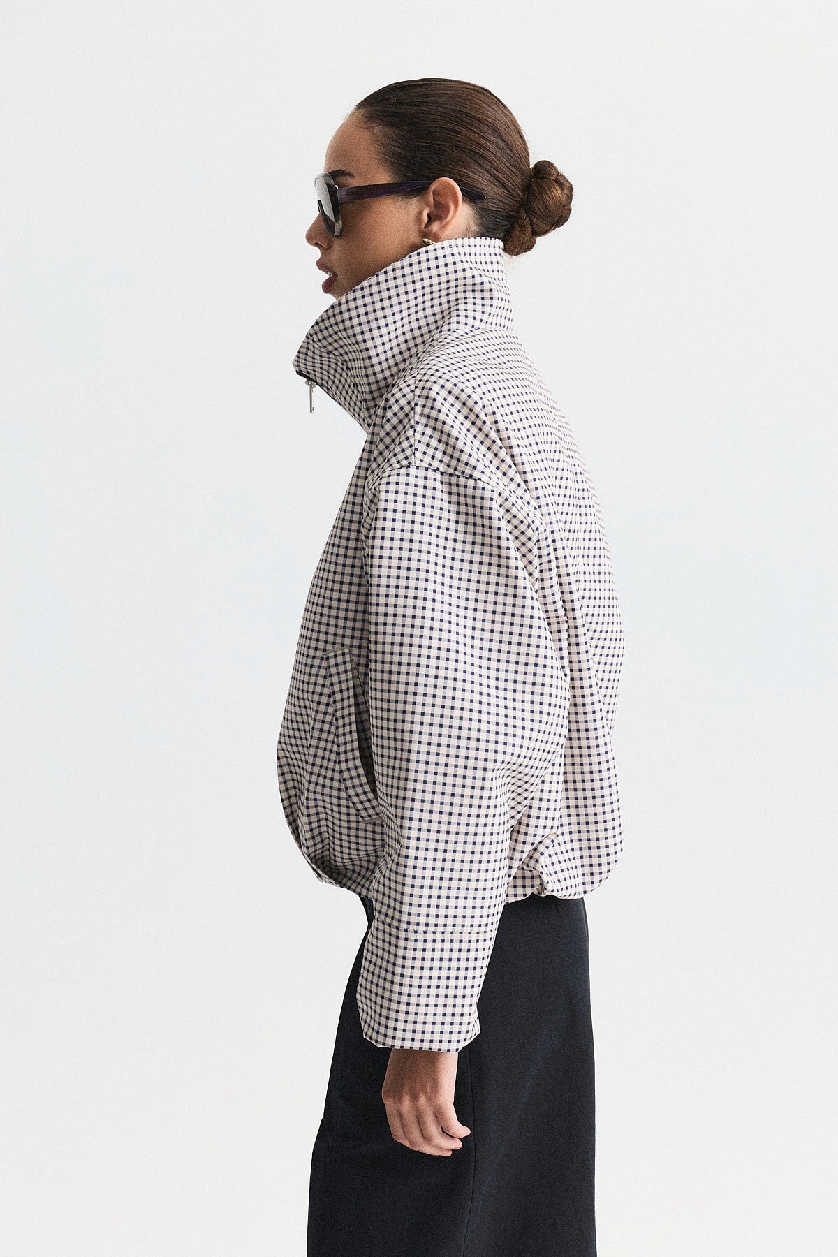 Wide-Collar Checkered Jacket