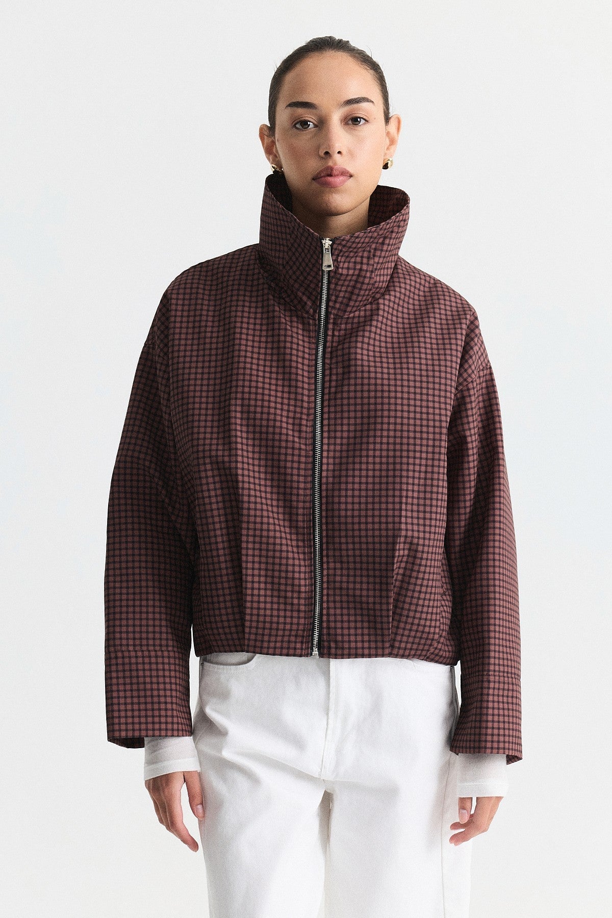 Wide-Collar Checkered Jacket