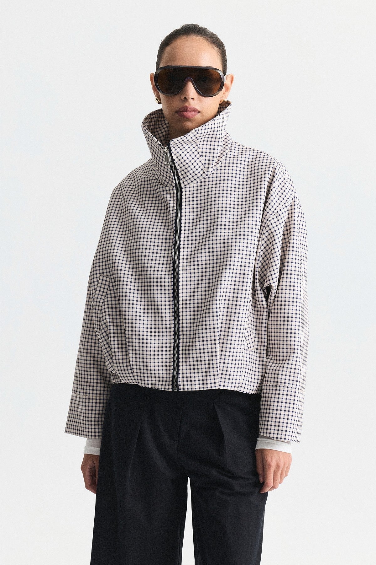 Wide-Collar Checkered Jacket