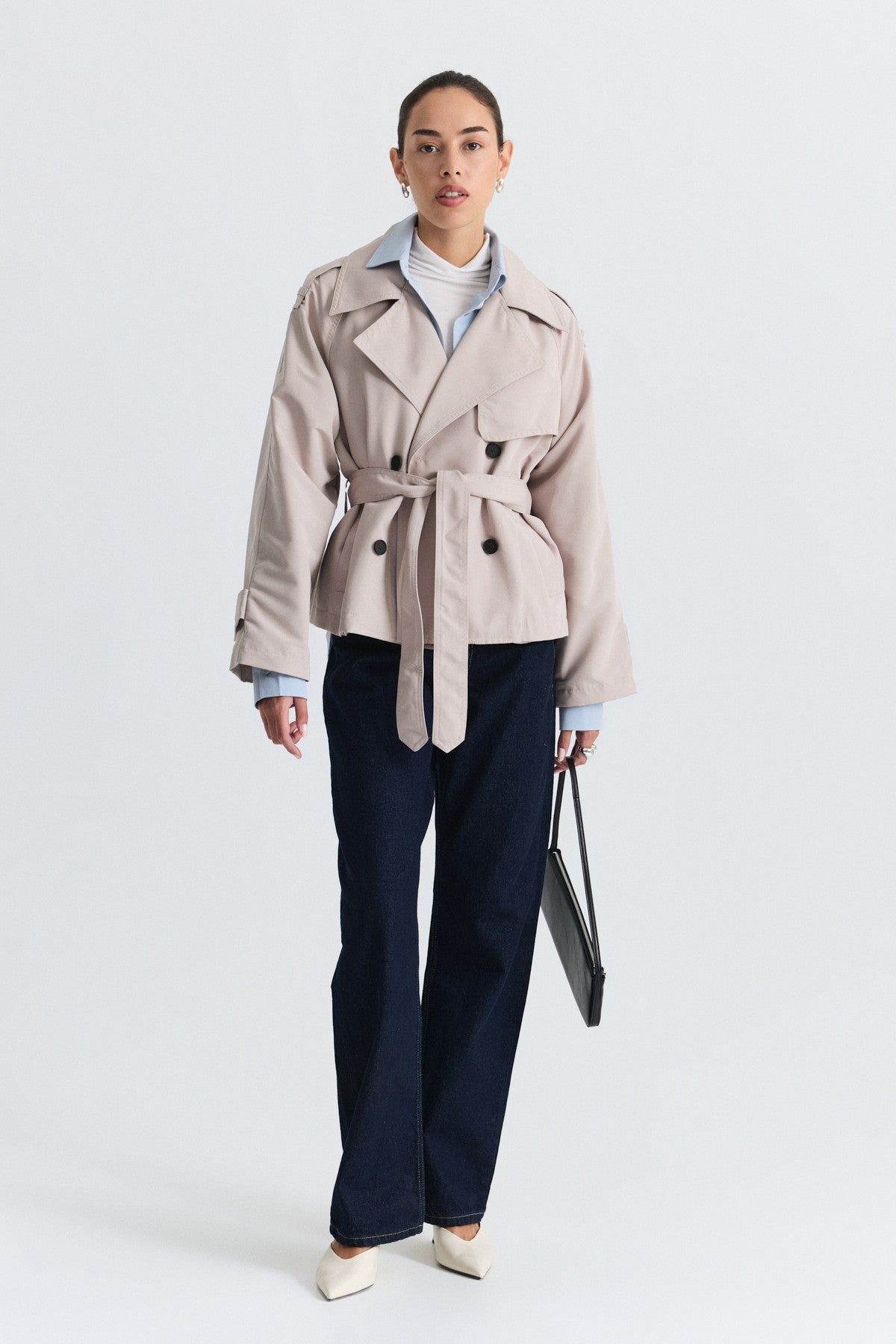 Short Trench Coat with a Belt