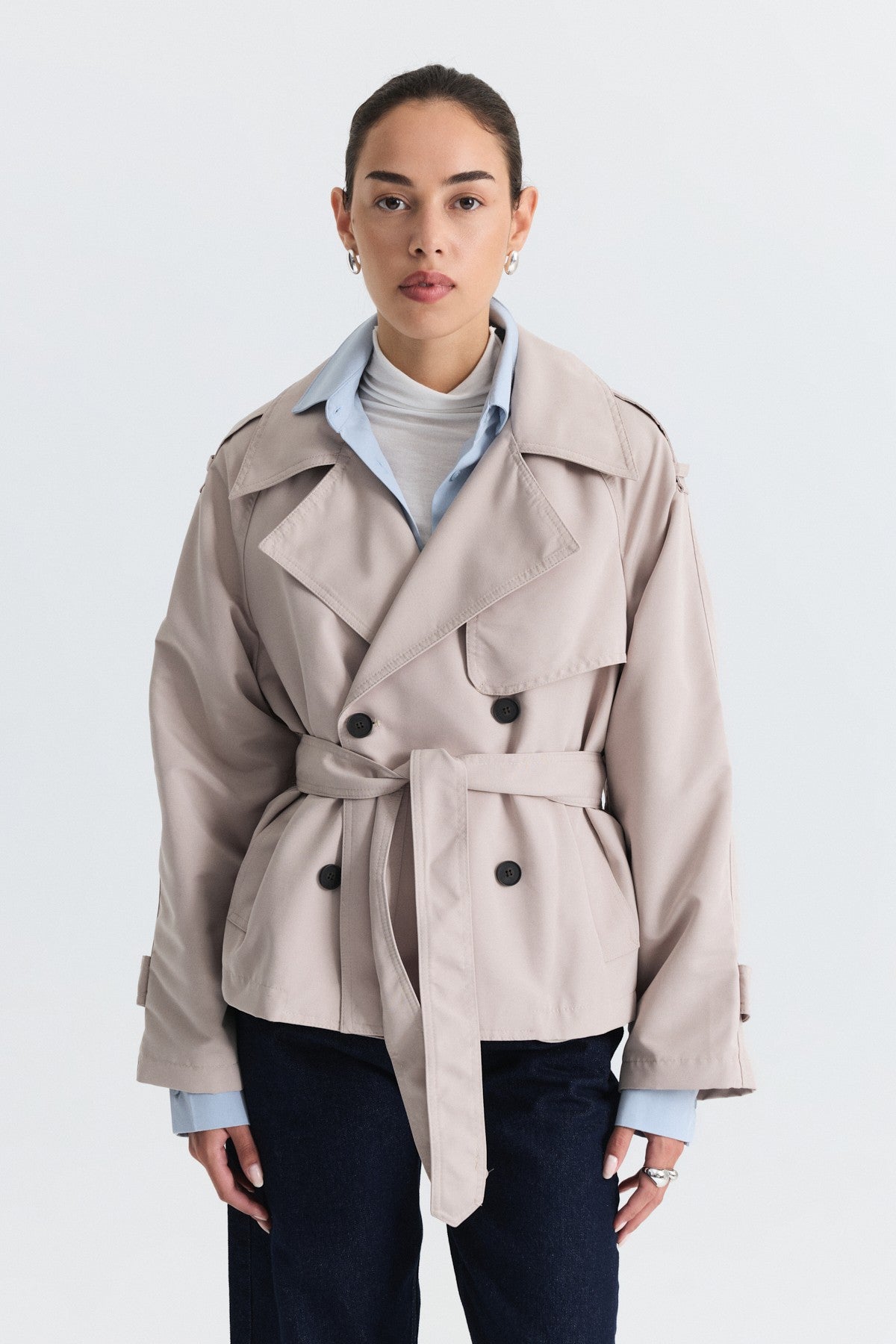 Short Trench Coat with a Belt