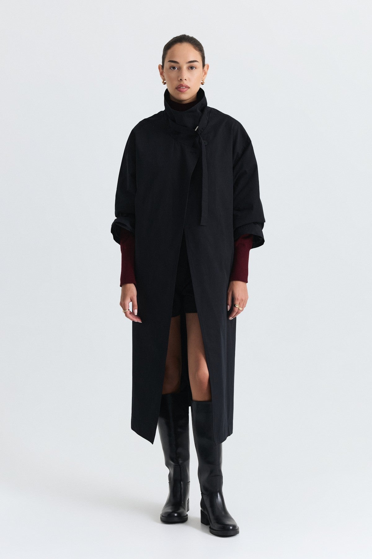 Long Trench Coat with Buckle Detail