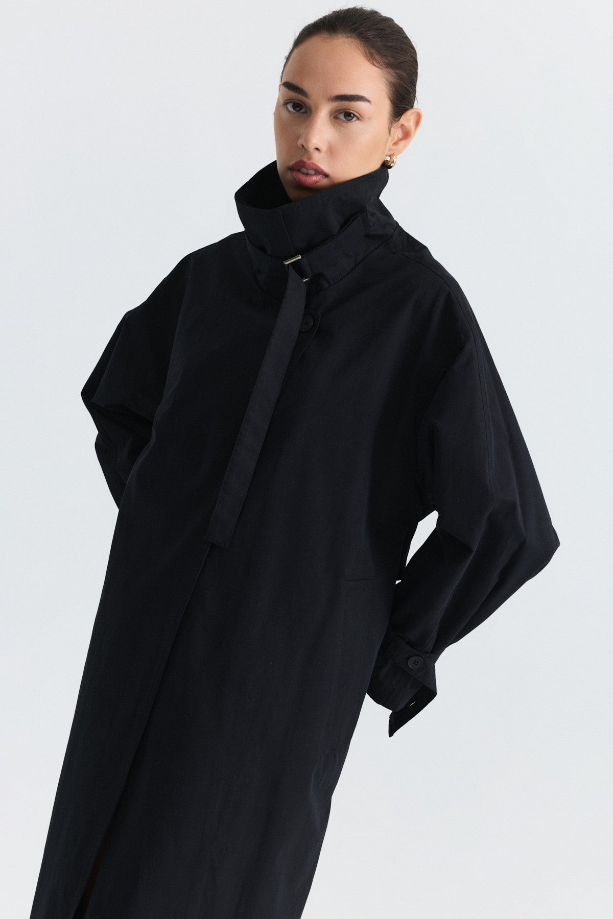 Long Trench Coat with Buckle Detail