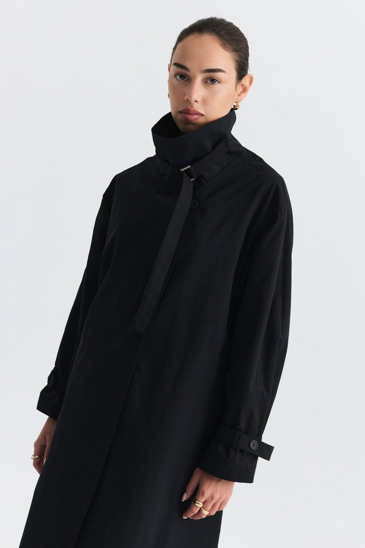 Long Trench Coat with Buckle Detail