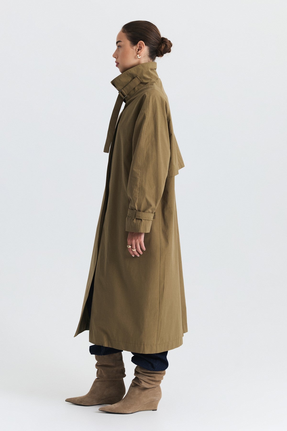 Long Trench Coat with Buckle Detail