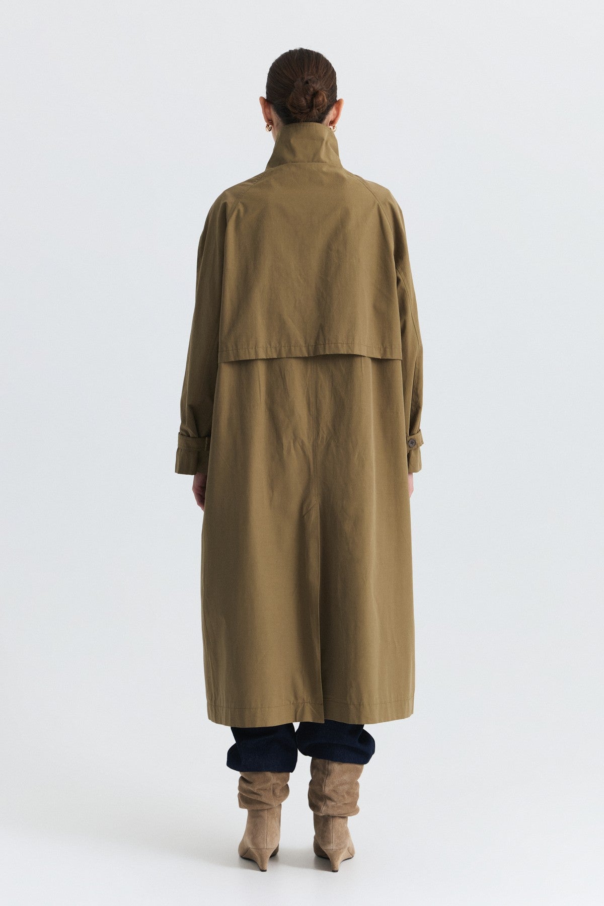 Long Trench Coat with Buckle Detail